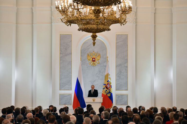 Putin täna Kremlis kõnet pidamas.