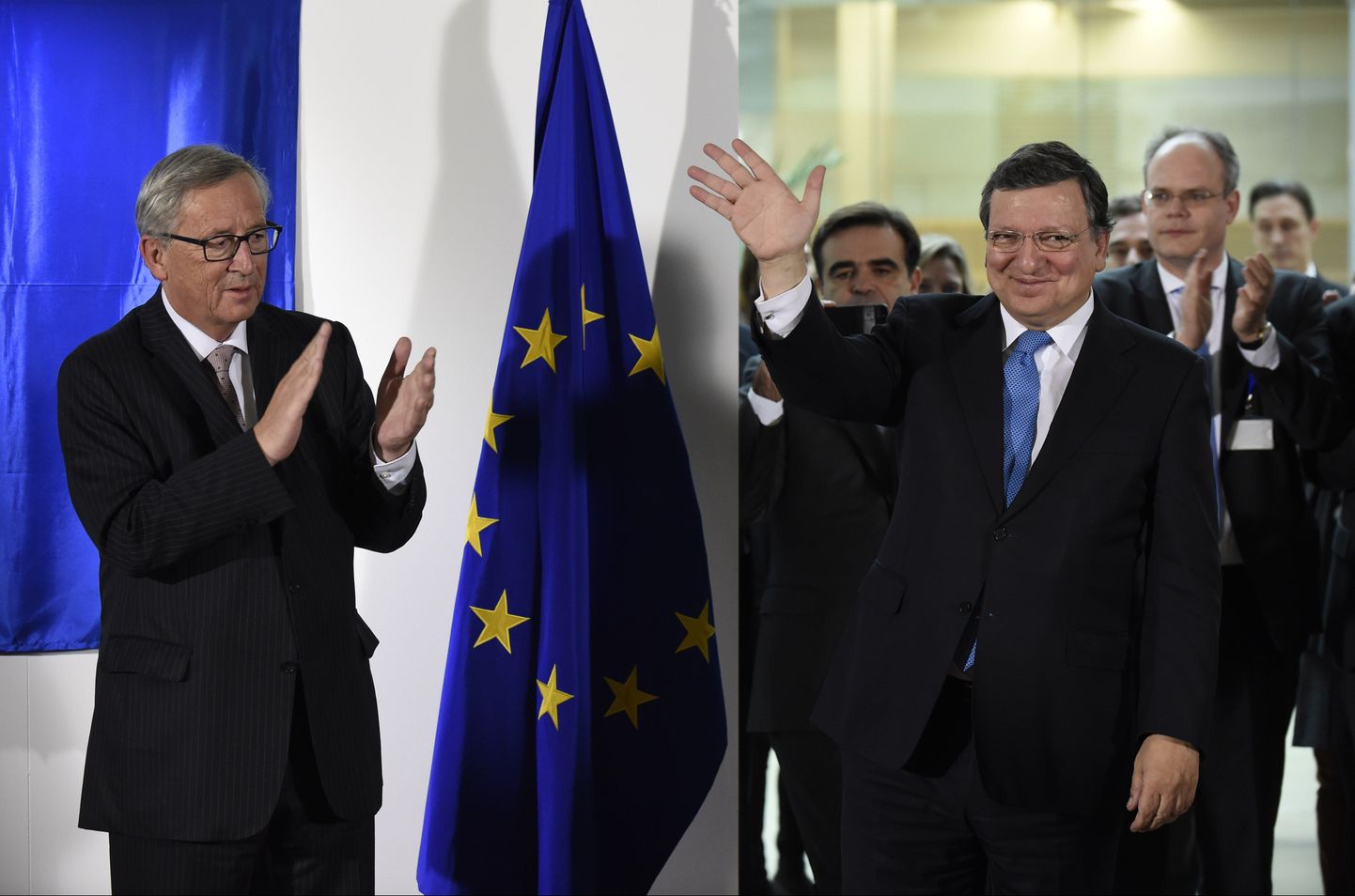 Euroopa Komisjoni president Jean-Claude Juncker (vasakul) koos oma eelkäija Jose Manuel Barrosoga.