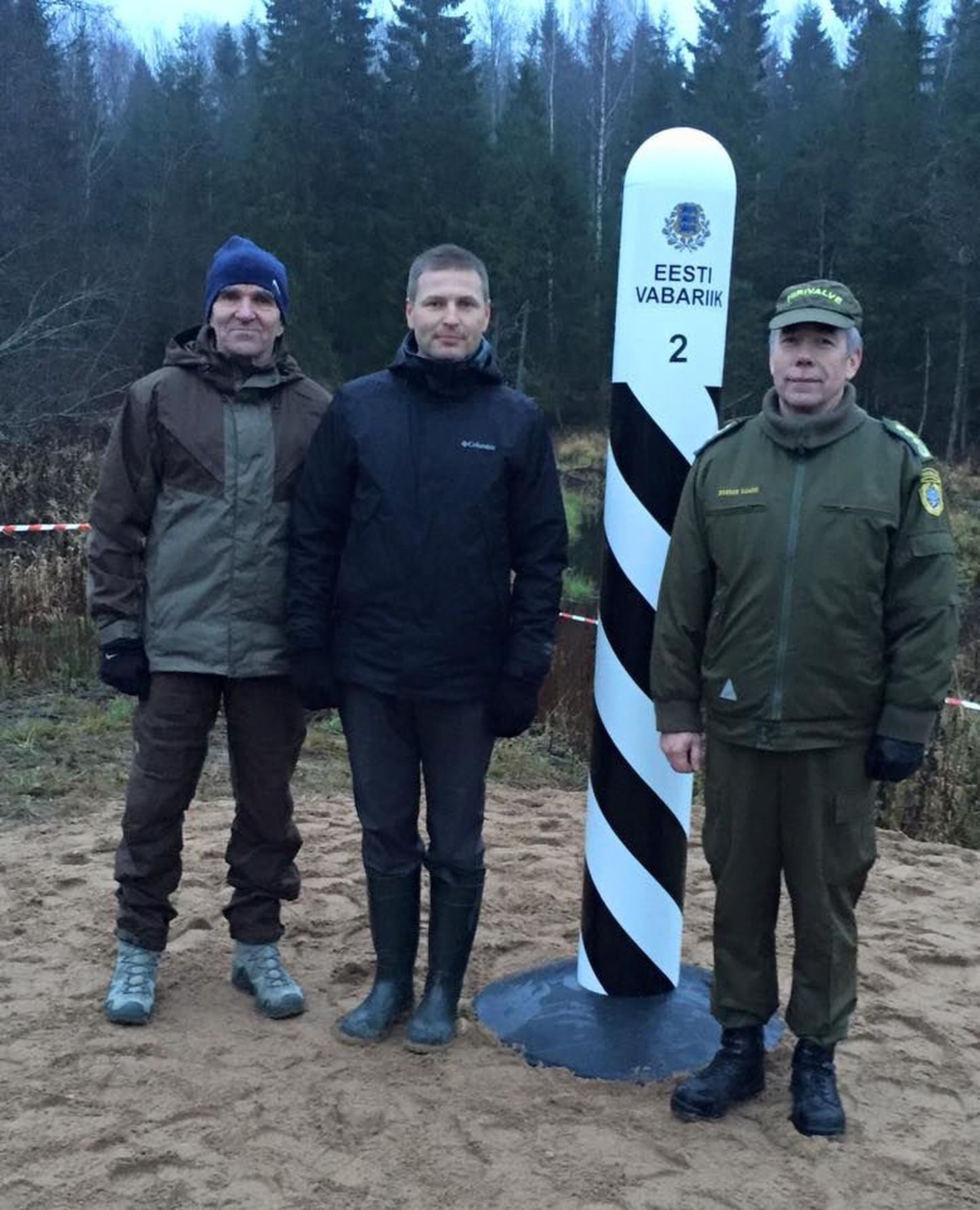 Торжественная церемония установки первого пограничного столба на эстонско-российской границе.