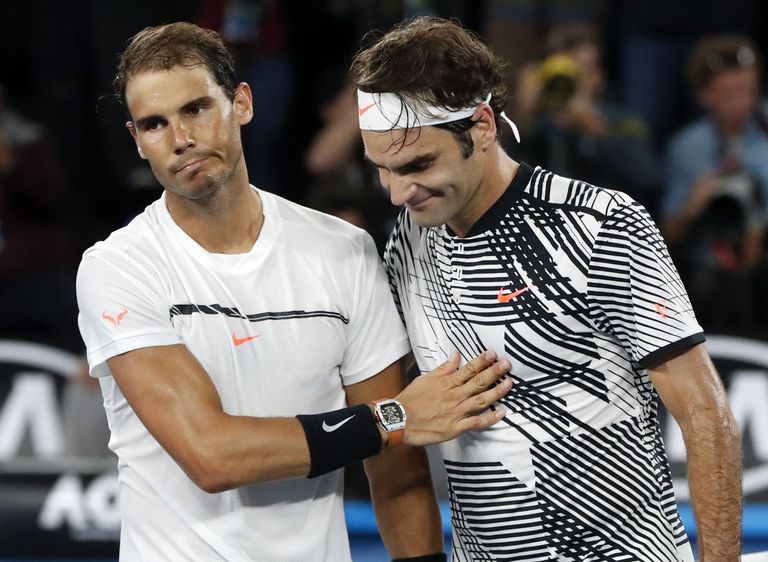 Roger Federer (paremal) ja  Rafael Nadal. Foto: Dita Alangkara/AP/Scanpix