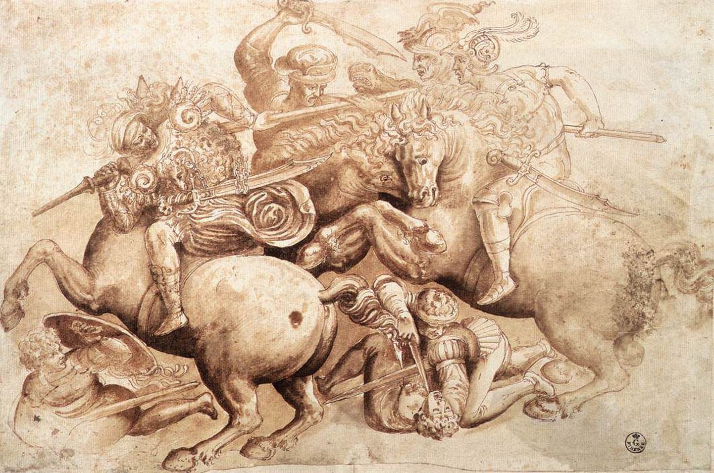 Üks Leonardo da Vinci joonistus, mis oli aluseks «Anghiari lahingu» freskole