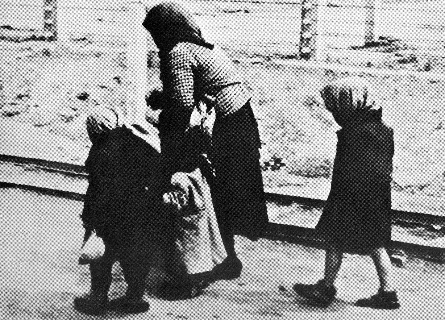 Auschwitzi gaasikambrisse kõndiv perekond.