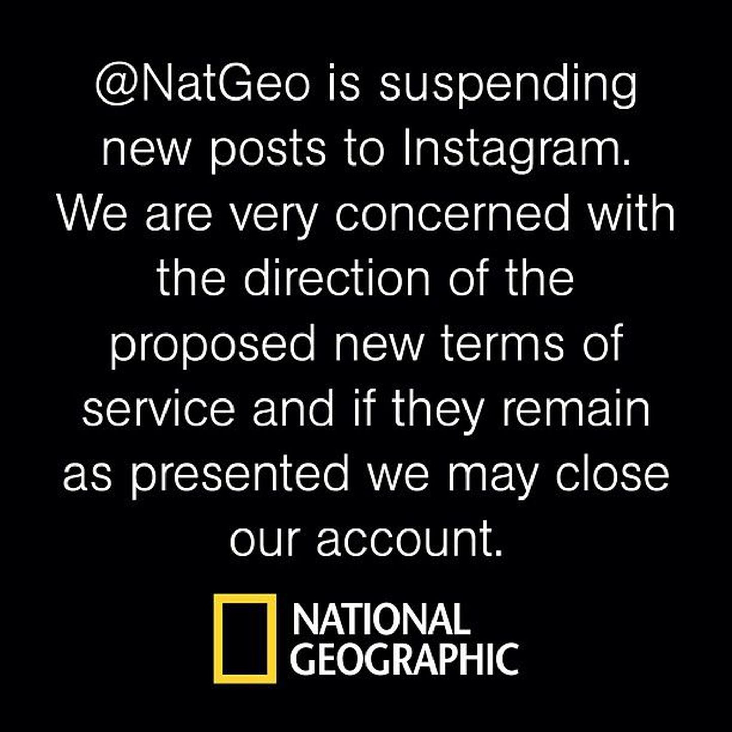 National Geographicu ametlik avaldus Instagramis.