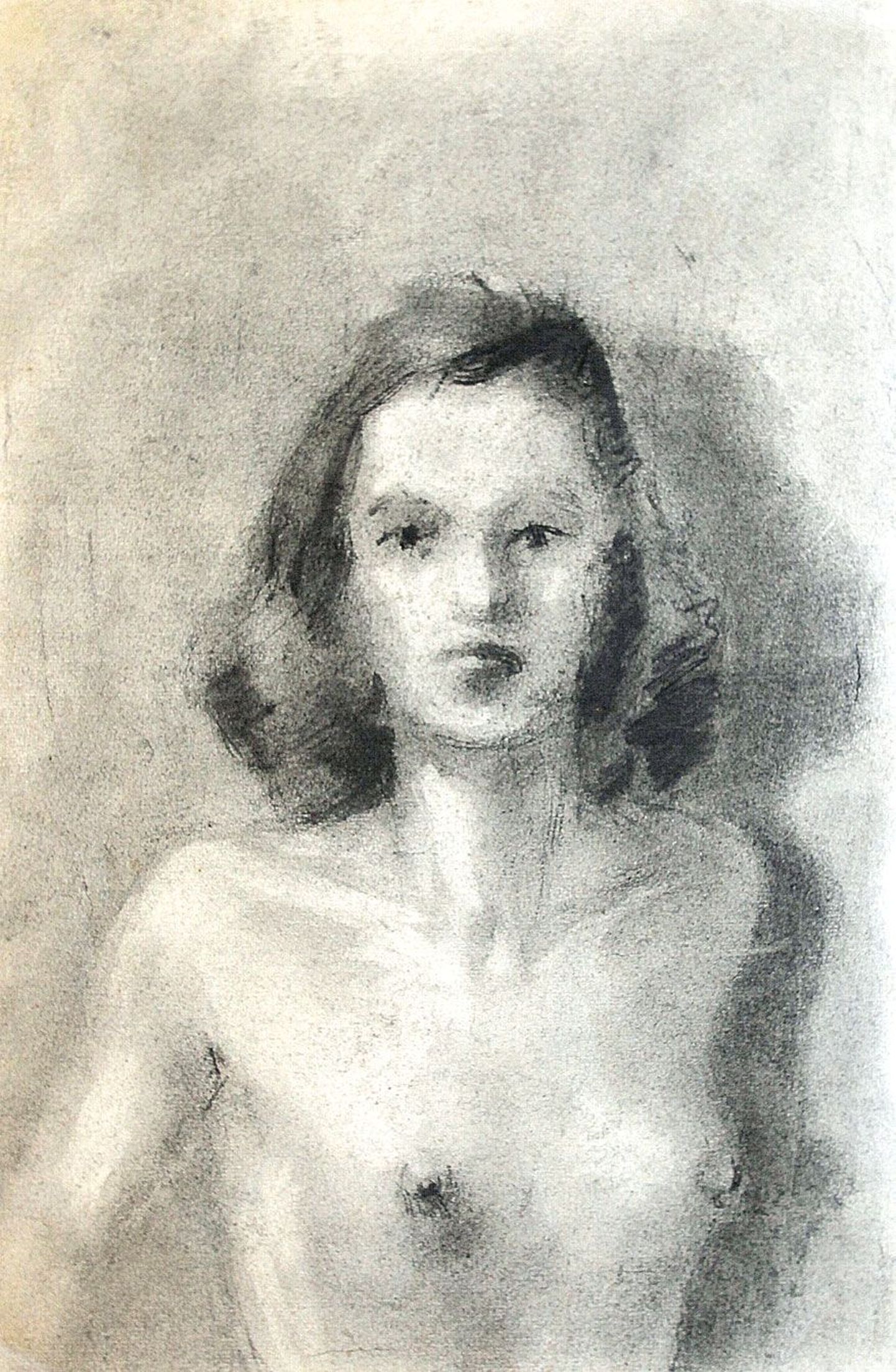 Napilt 20-aastase Viktor Jõgeveri poolaktil 1940. aastatest (süsi, pa­ber) on kujutatud 18-aastane Silvia Jõgever.