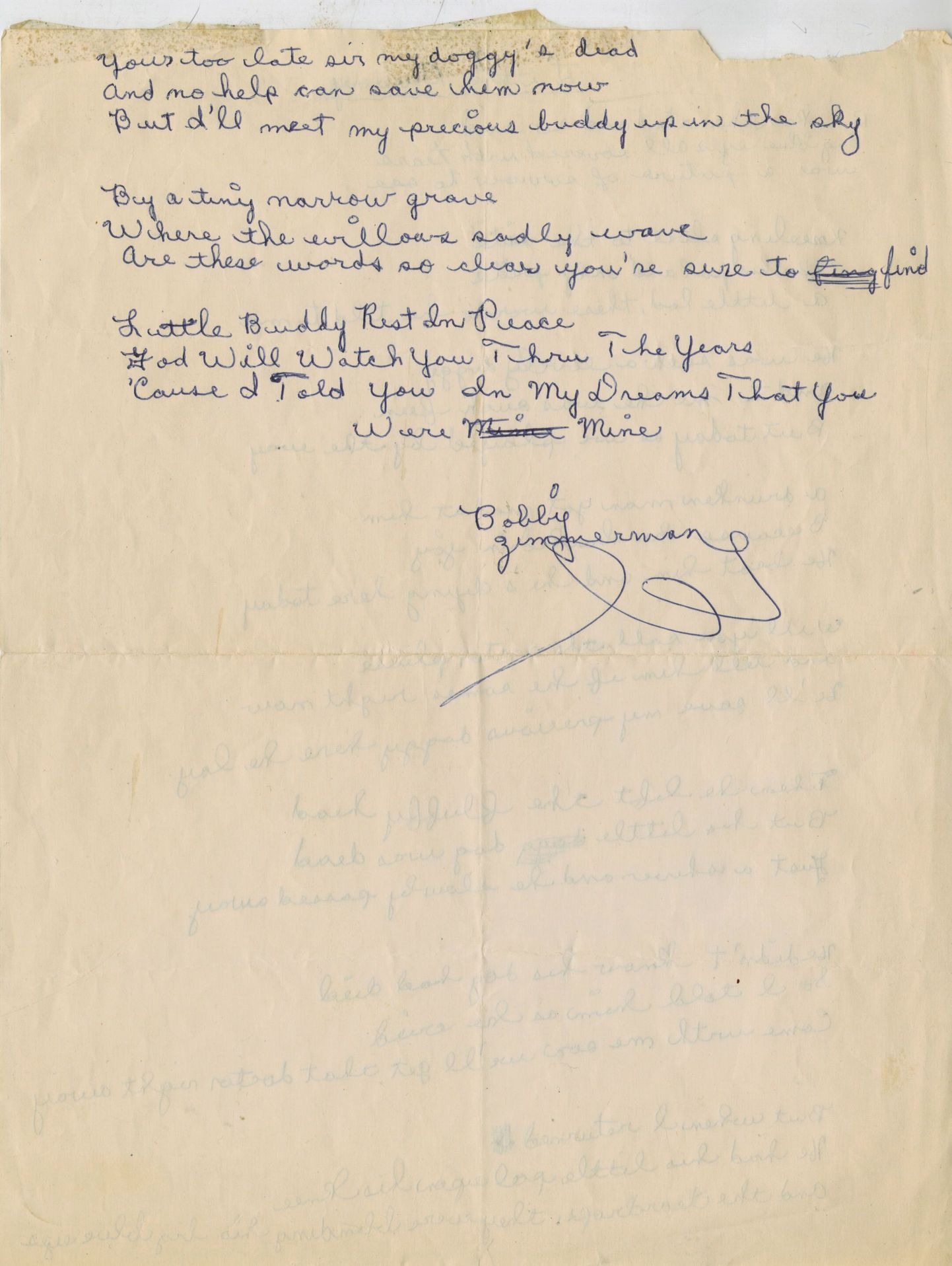 Bob Dylan kirjutas luuletuse all Bobby Zimmerman