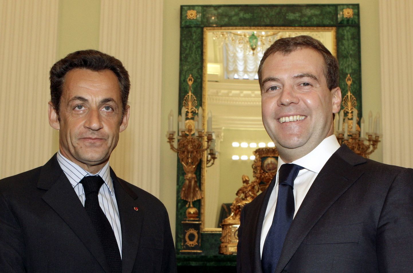 Prantsusmaa president Nicolas Sarkozy ja Venemaa riigipea Dmitri Medvedev 12. augustil toimunud kohtumisel.
