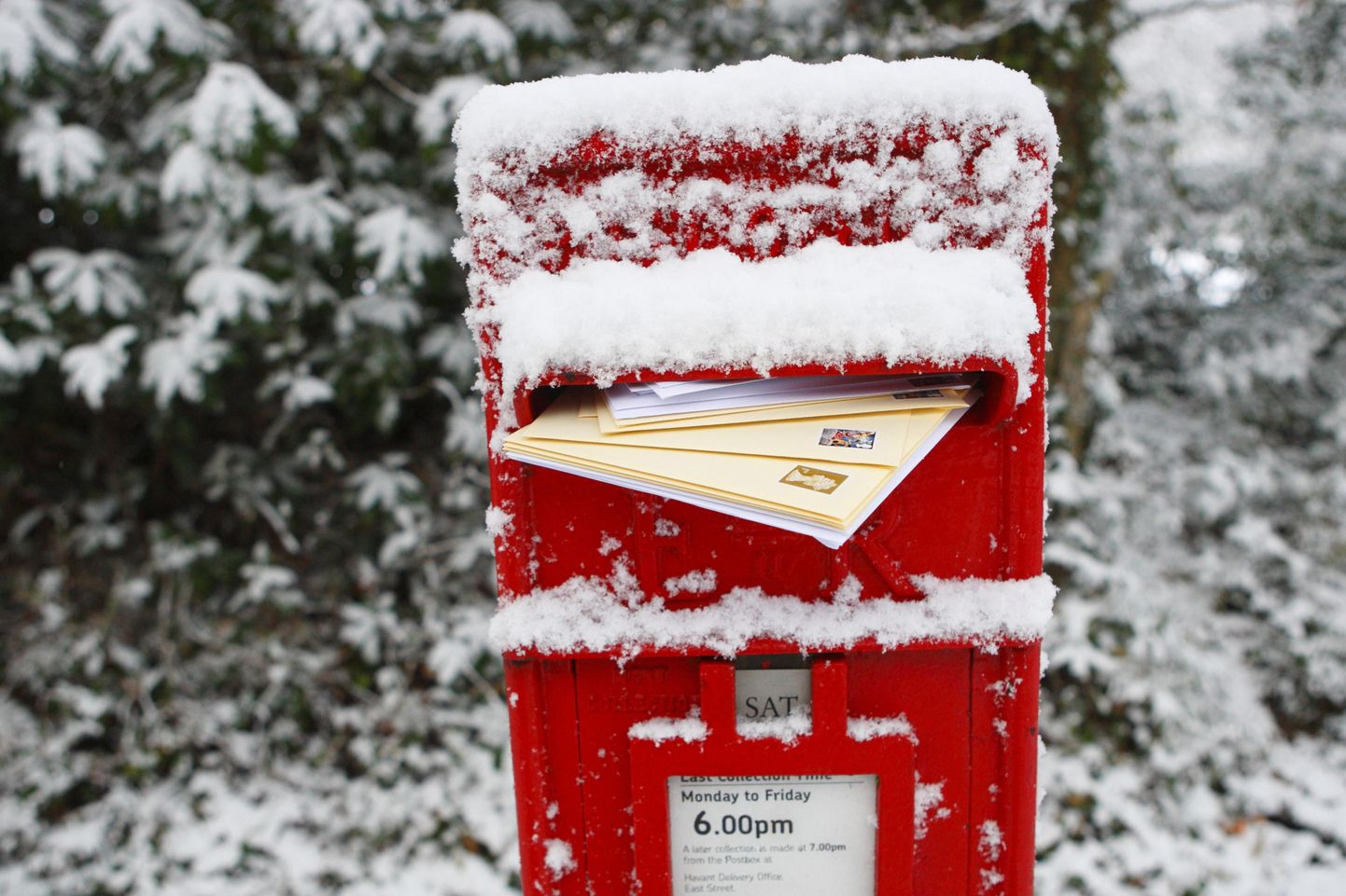 Lumega kaetud postkast Hampshire'is.