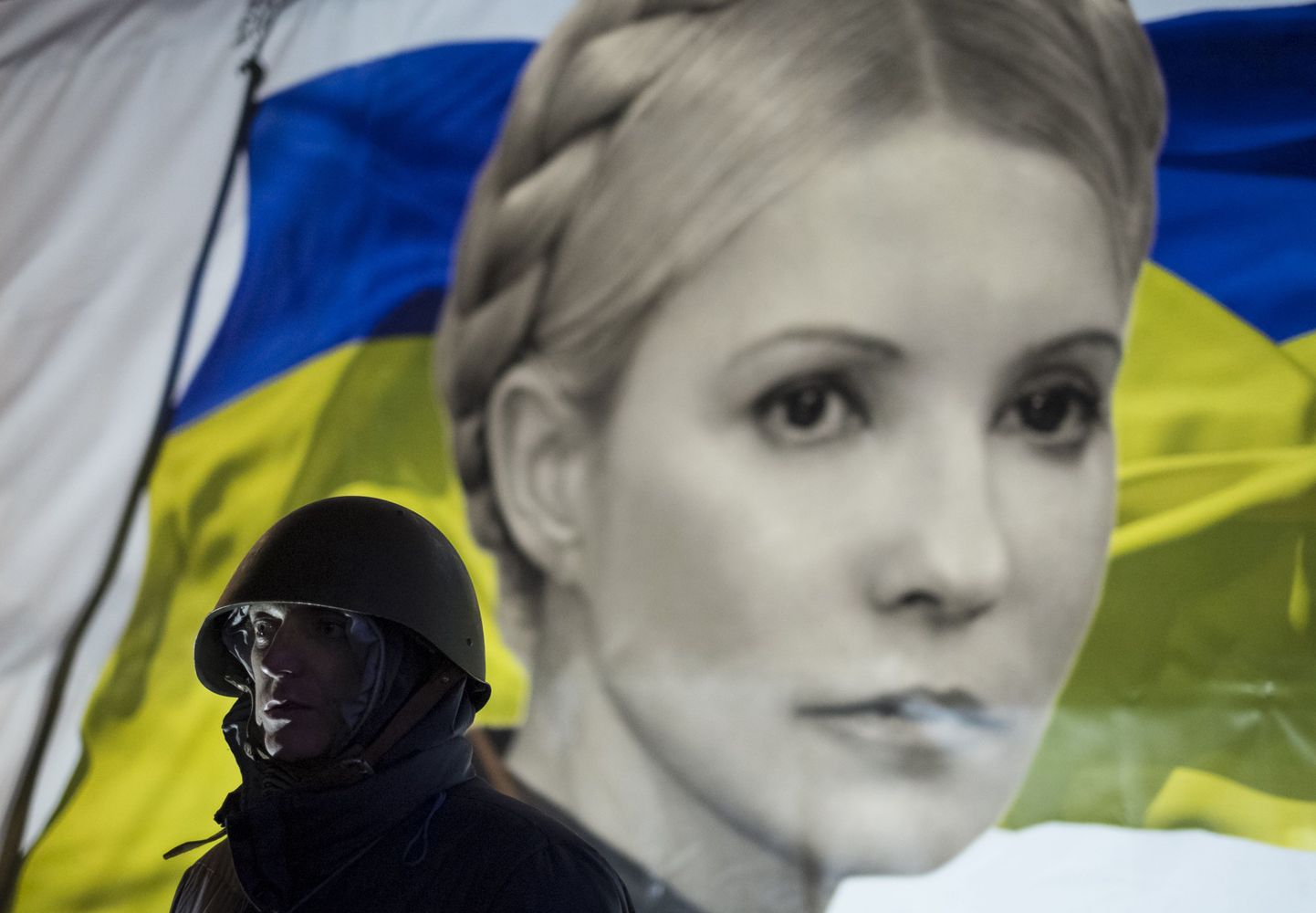 Kiievi protestija Ukraina lipu ja Julia Tõmošenko pildiga
