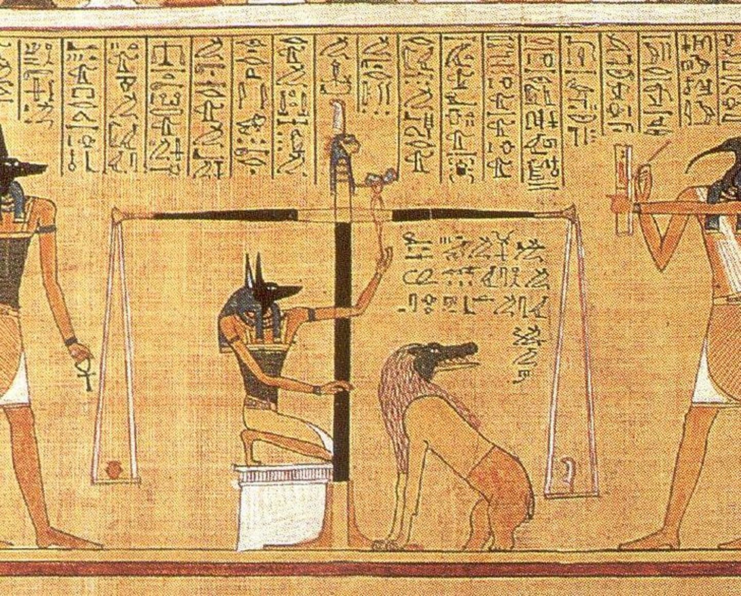 Osa Vana-Egiptuse «Surnuteraamatust» - südame kaalumine. Kui süda on kergem  kui sulg, pääseb lahkunu teispoolsusse. Kui ei ole, siis sööb kimäär surnu ja ta südame ära