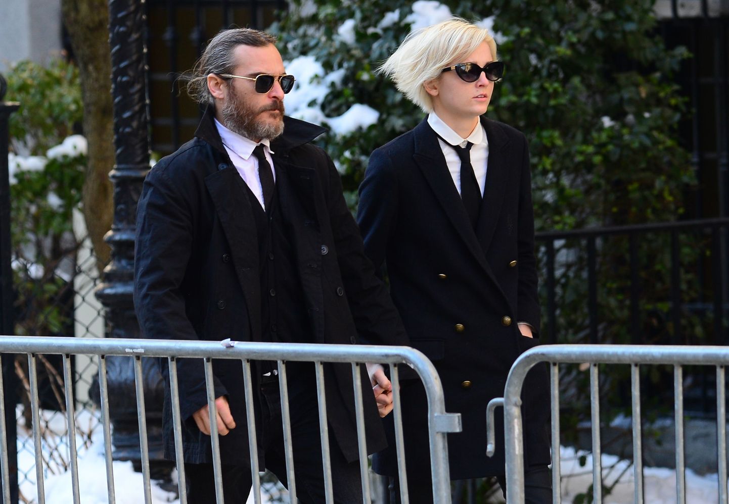 Actor Joaquin Phoenix arrives to attend late actor Philip Seymour Hoffman's funeral at St. Ignatius of Loyola Church in New York, February 7, 2014.  Friends and relatives of Oscar-winning actor Philip Seymour Hoffman gathered in New York for his private funeral Friday, five days after he was found dead of a suspected overdose. The mass was closed to the public and press at the Church of  St. Ignatius Loyola on Park Avenue, which also held the 1994 funeral of Jacqueline Kennedy Onassis, the wife of assassinated US president John F. Kennedy. AFP PHOTO/Emmanuel Dunand