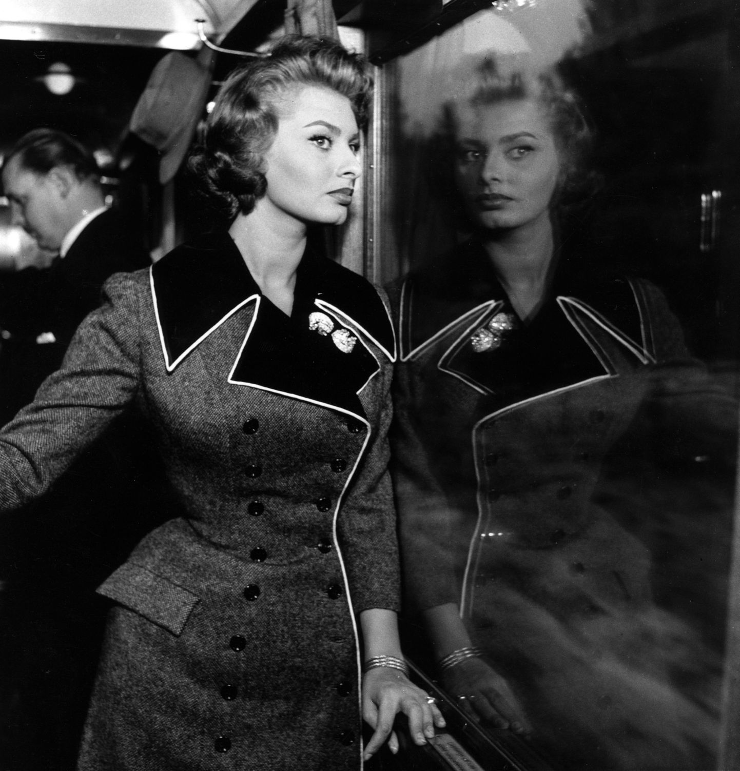 Sophia Loren 1955. aastal Stockholmi suunduvas rongis.