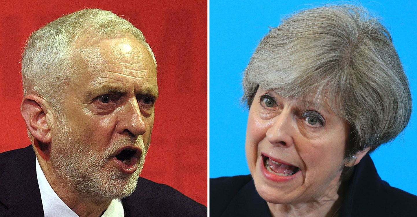 Tööpartei liider Jeremy Corbyn (vasakul) ja konservatiivist praegune valitsusjuht Theresa May.