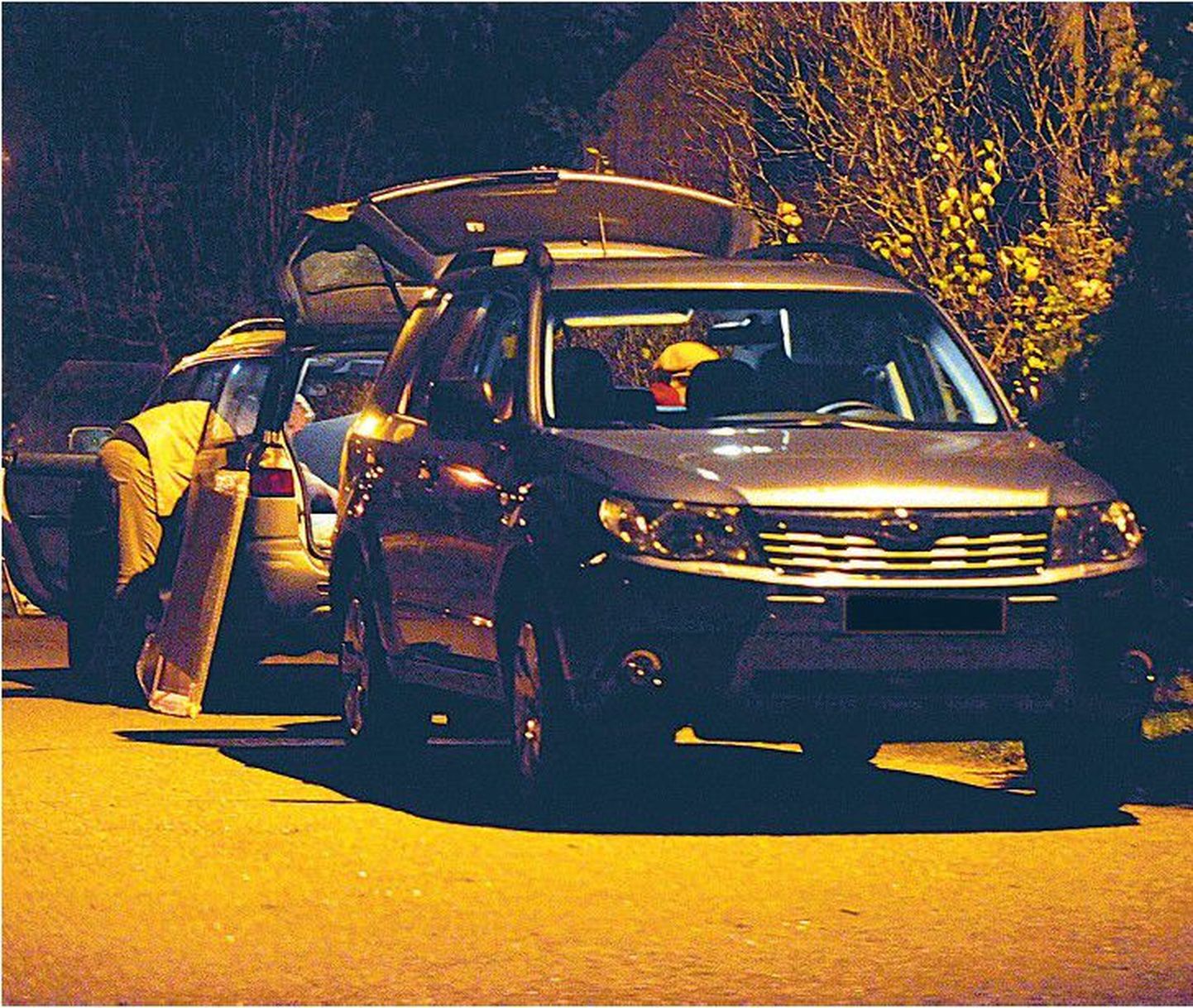 Tänavalaternate tuhmis valguses viisid kaitsepolitseinikud eile õhtul Simmide Saue kodust kaasa maale, mis tõsteti kahte eravärvides autosse.