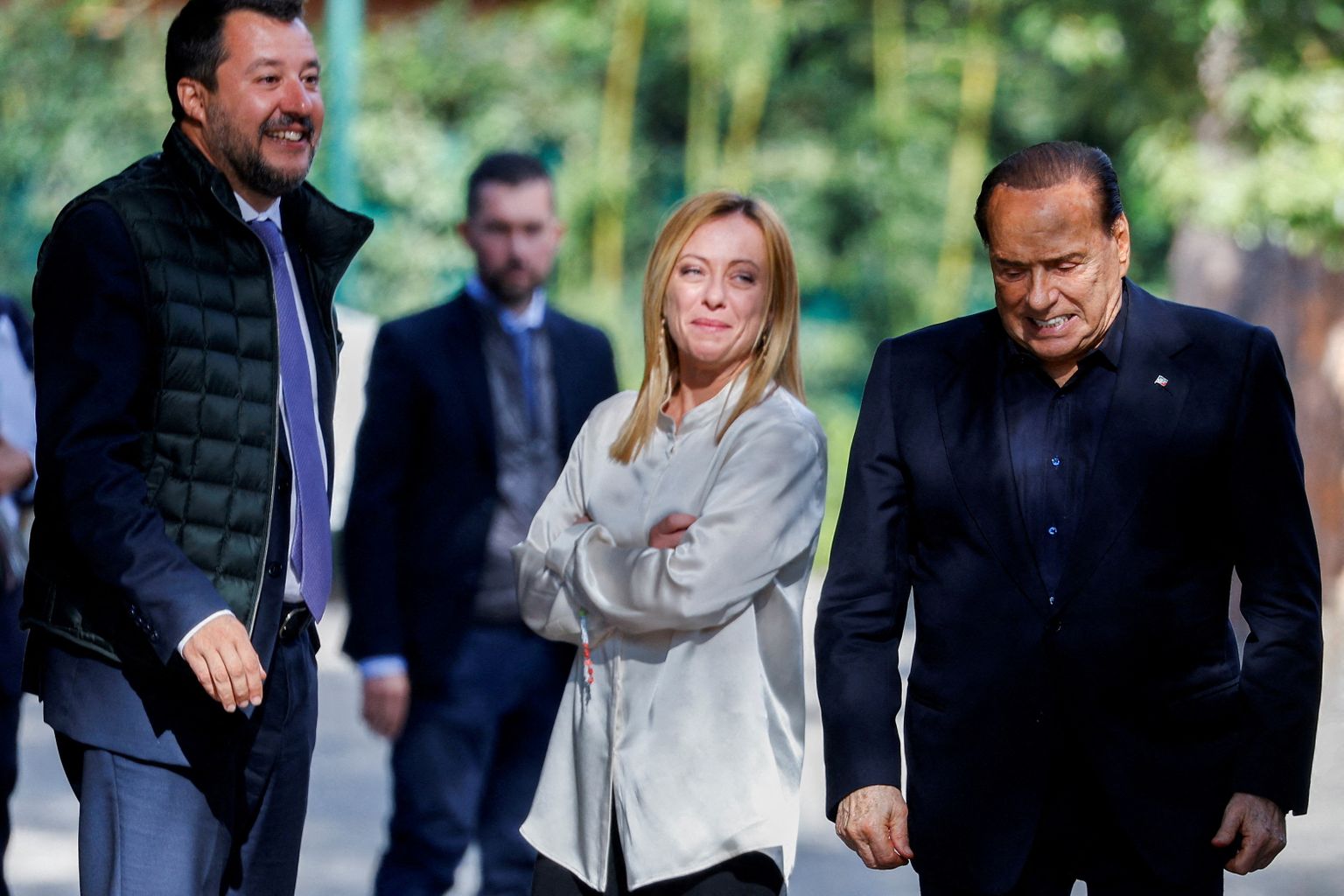 Itaalia ekspeaminister Silvio Berlusconi pärast kohtumist postfašistliku erakonna Itaalia Vennad juhi Giorgia Meloni ja immigratsioonivastase Liiga esimehe Matteo Salviniga 20. oktoobril 2021. aastal Roomas.