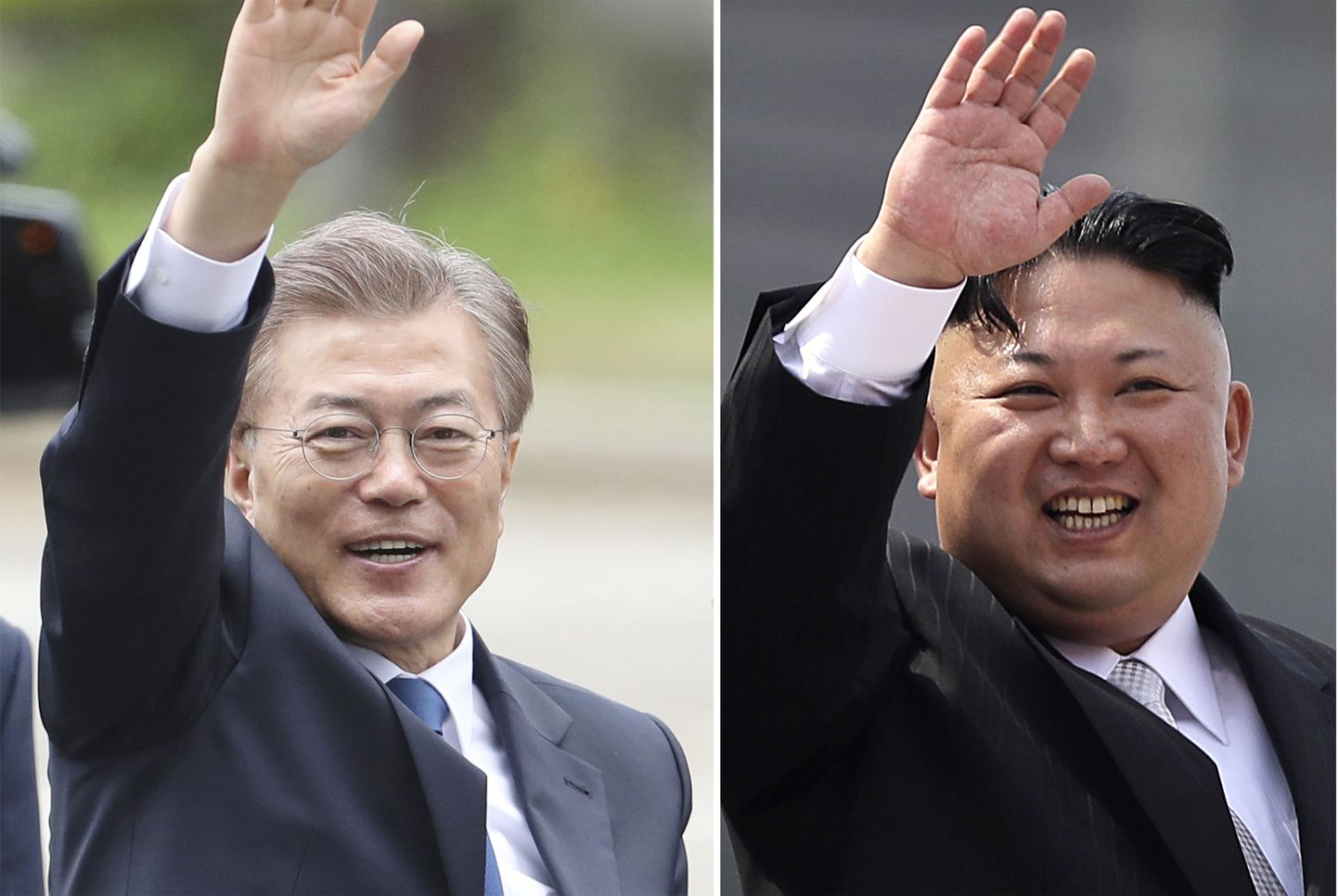 Lõuna-Korea president Moon Jae-in (vasakul) ja Põhja-Korea liider Kim Jong-un (paremal).