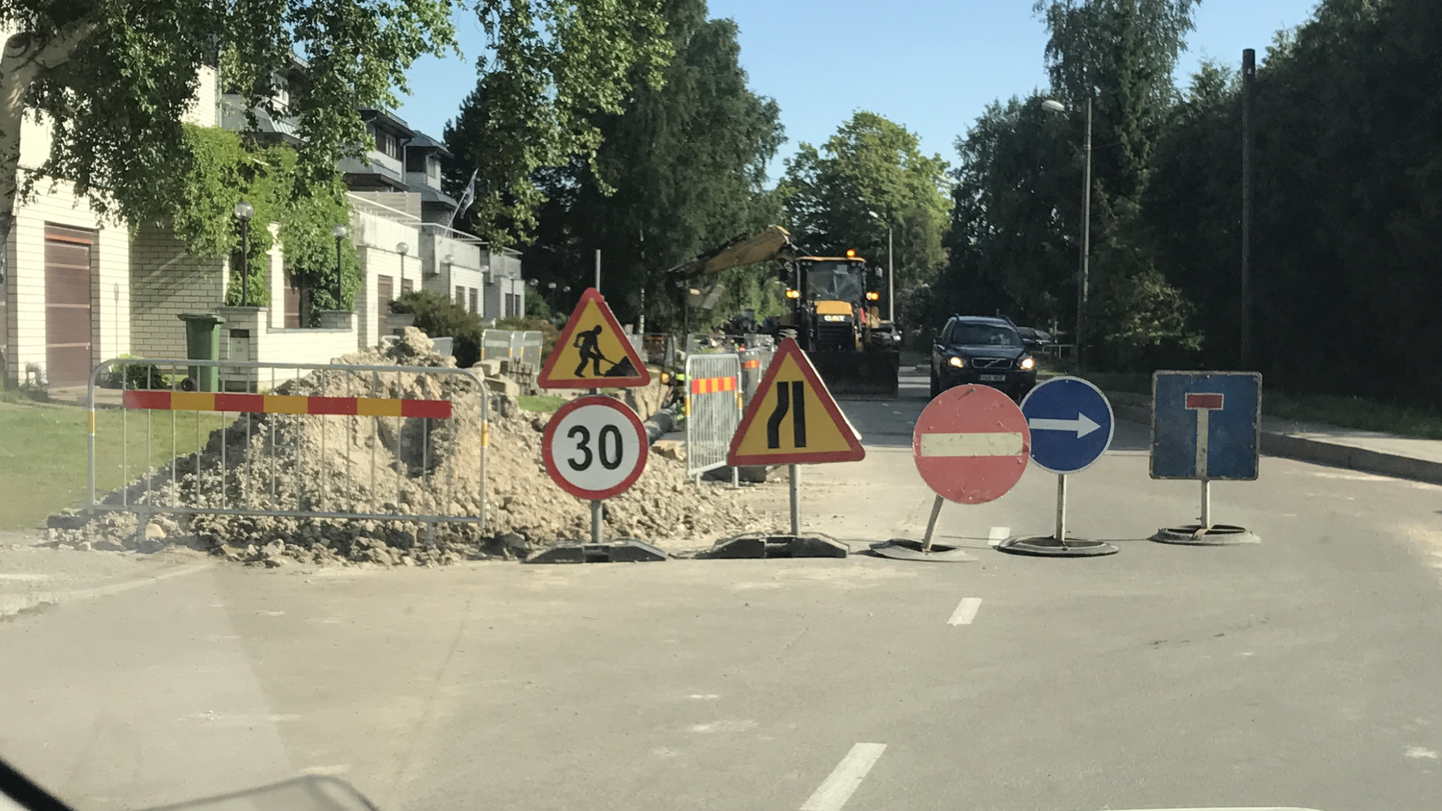Liiklusmärgid Pärnus Rohelise ja Niine tänava ristmiku juures.