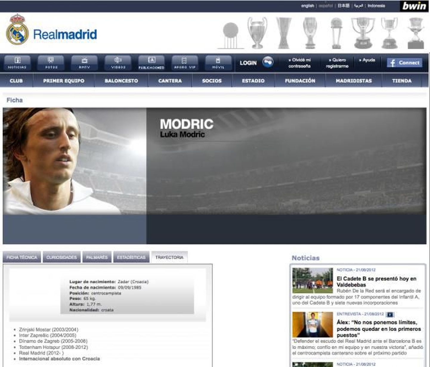 Luka Modrici valeprofiil Madridi Reali kodulehel.