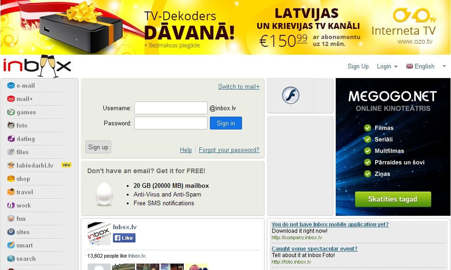 Inbox.lv, Läti suurim e-posti portaal.