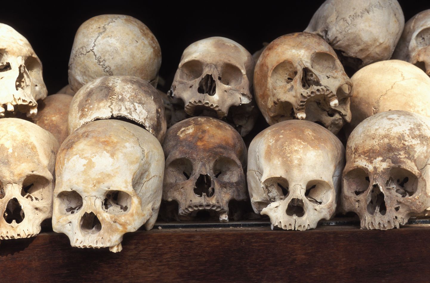 Punaste khmeeride ohvrite pealuud Kambodža genotsiidi muuseumis