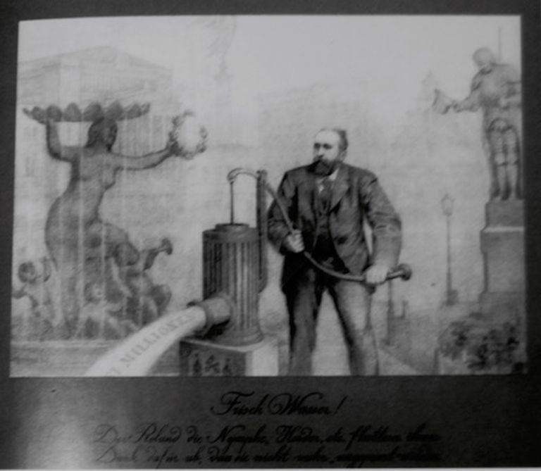 Шарж на мэра Армитстеда, которому кланяются рижские памятники 