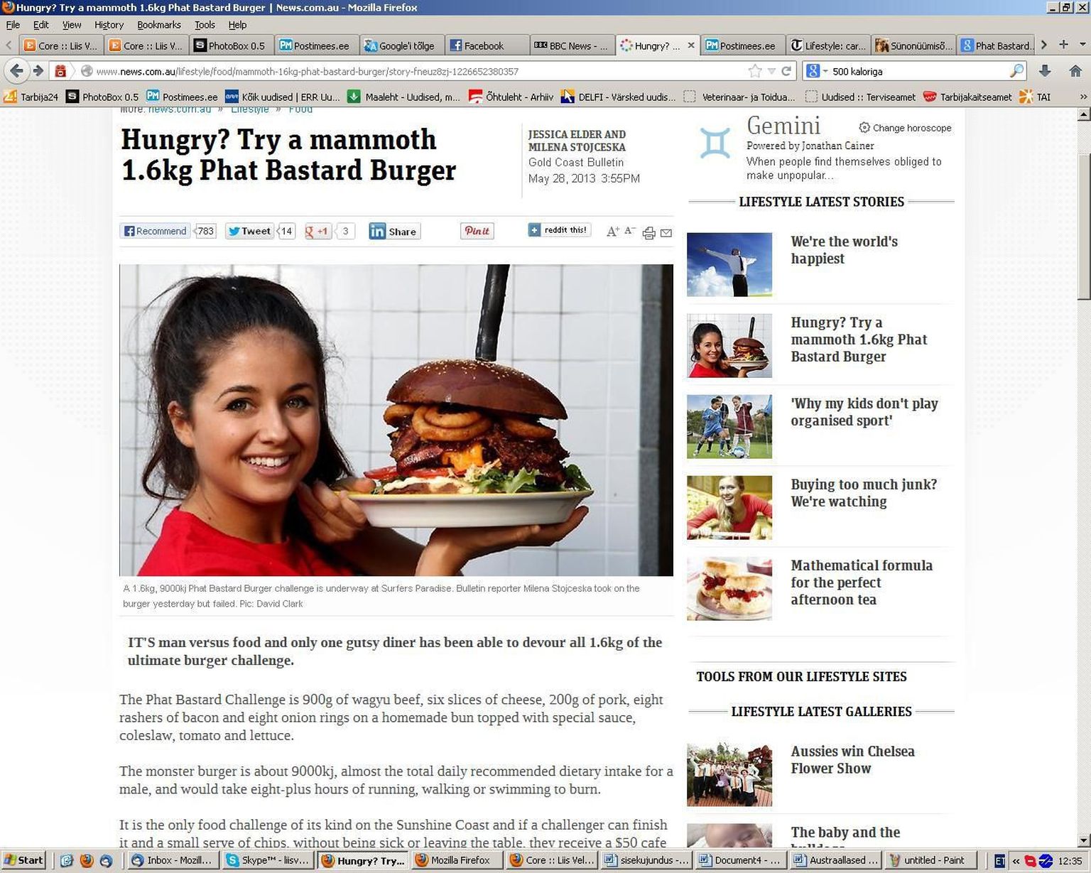 Artikkel hiigelburgerist news.com.au veebilehel.