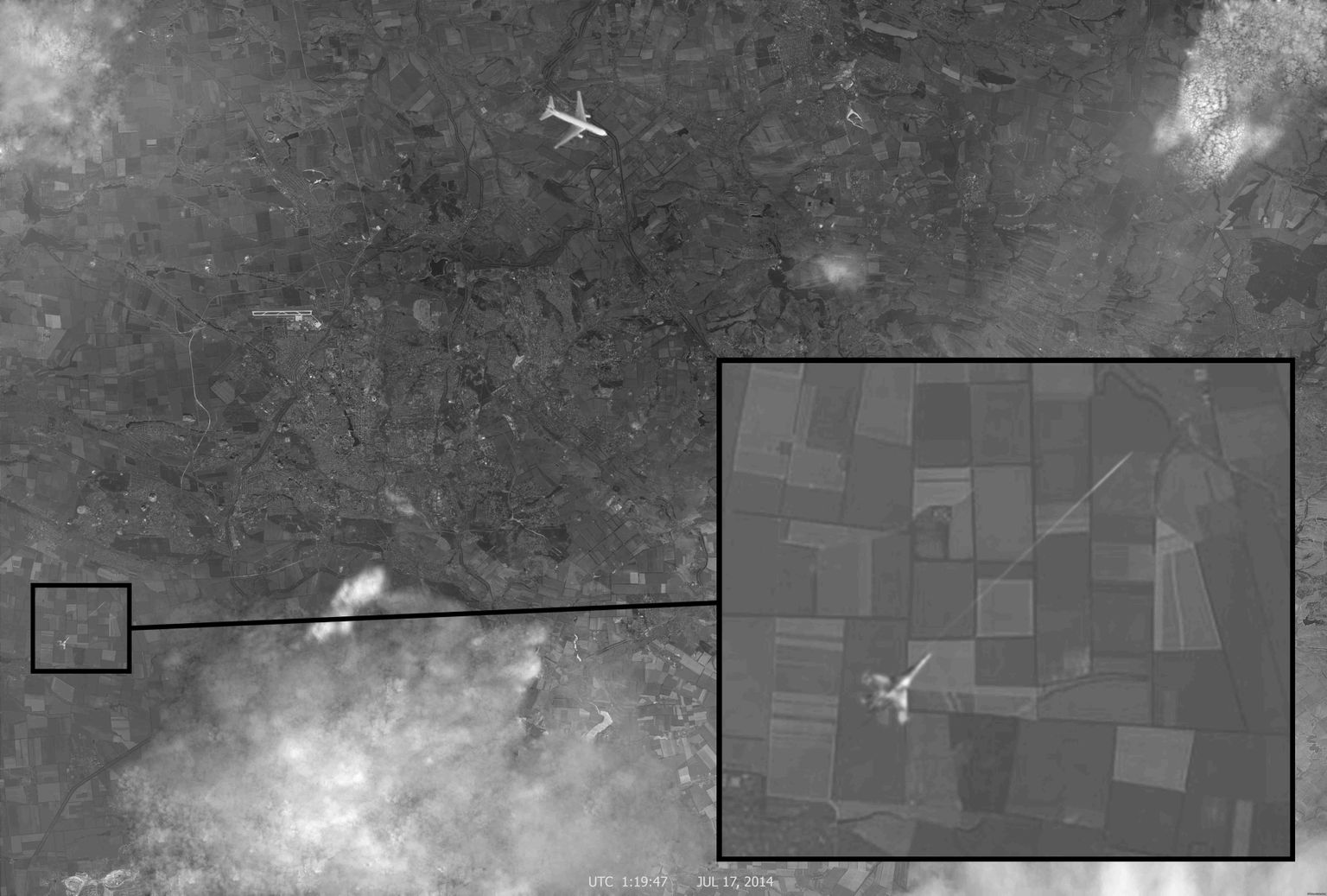 Vene meedias levinud võltsitud satelliidipilt, kust näib, nagu jälitaks reisilennukit pommitaja.