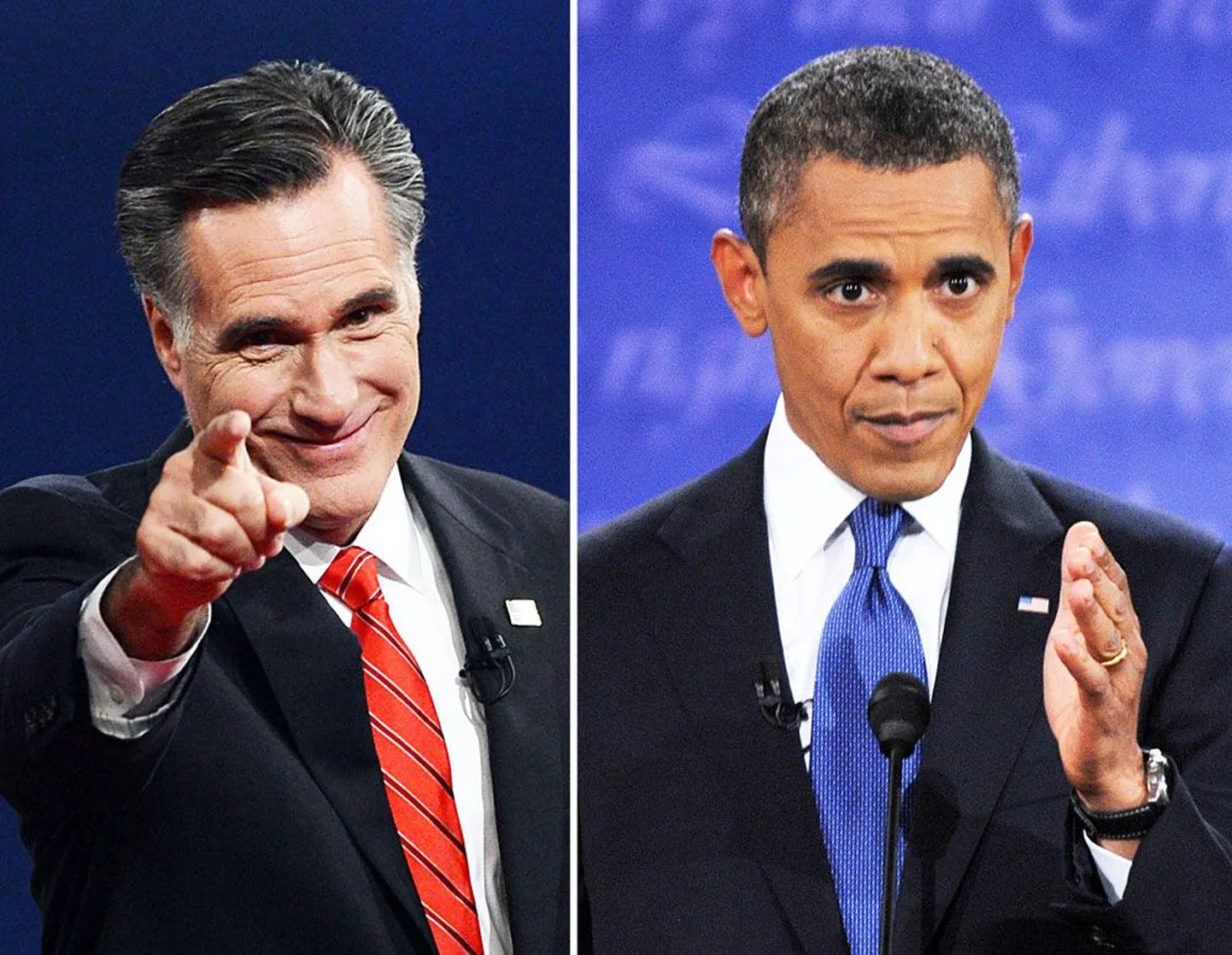 Mitt Romney (vasakul) ja Barack Obama üleeilsel teledebatil.