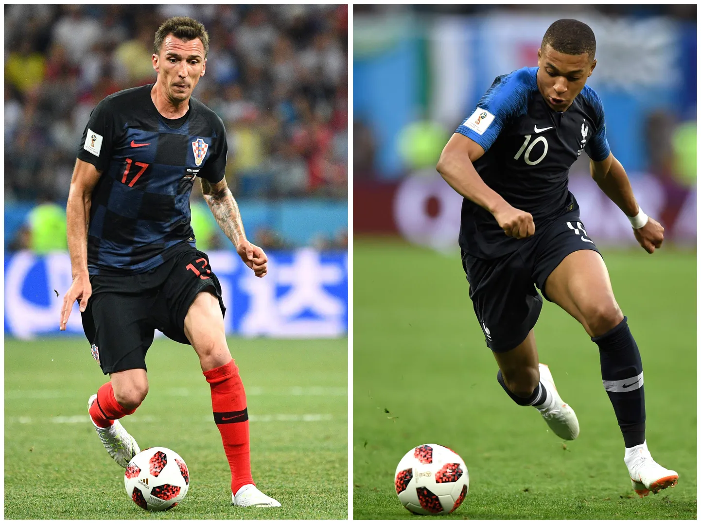 Prantsusmaa ootab finaalis väravaid Kylian Mbappelt (paremal), Horvaatia loodab Mario Mandžukicile.