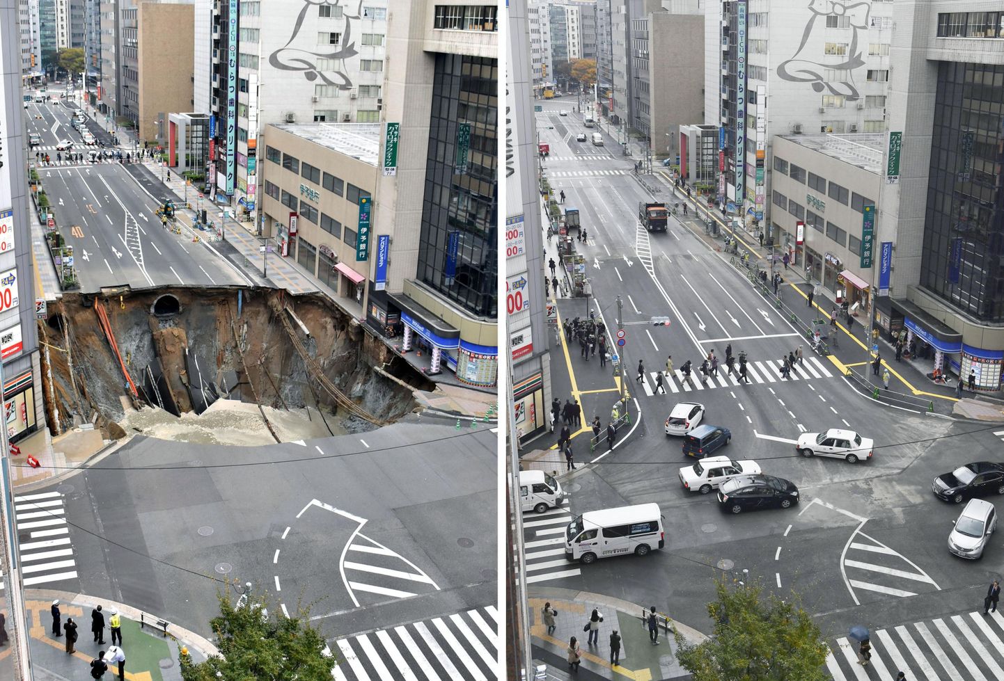 Fukuoka tänavale tekkis auk 8. novembril ning see parandati 15. novembriks