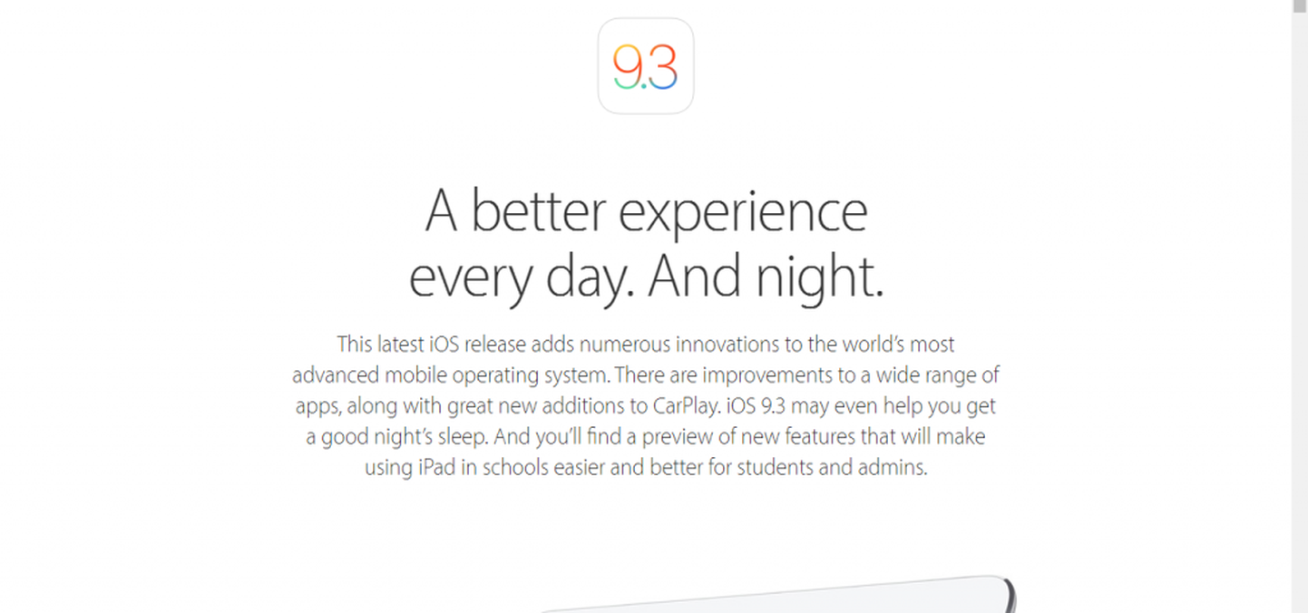 Peale esmaspäevast pressikonverentsi lasi Apple välja ka uue tarkvaraversiooni iOS 9.3.