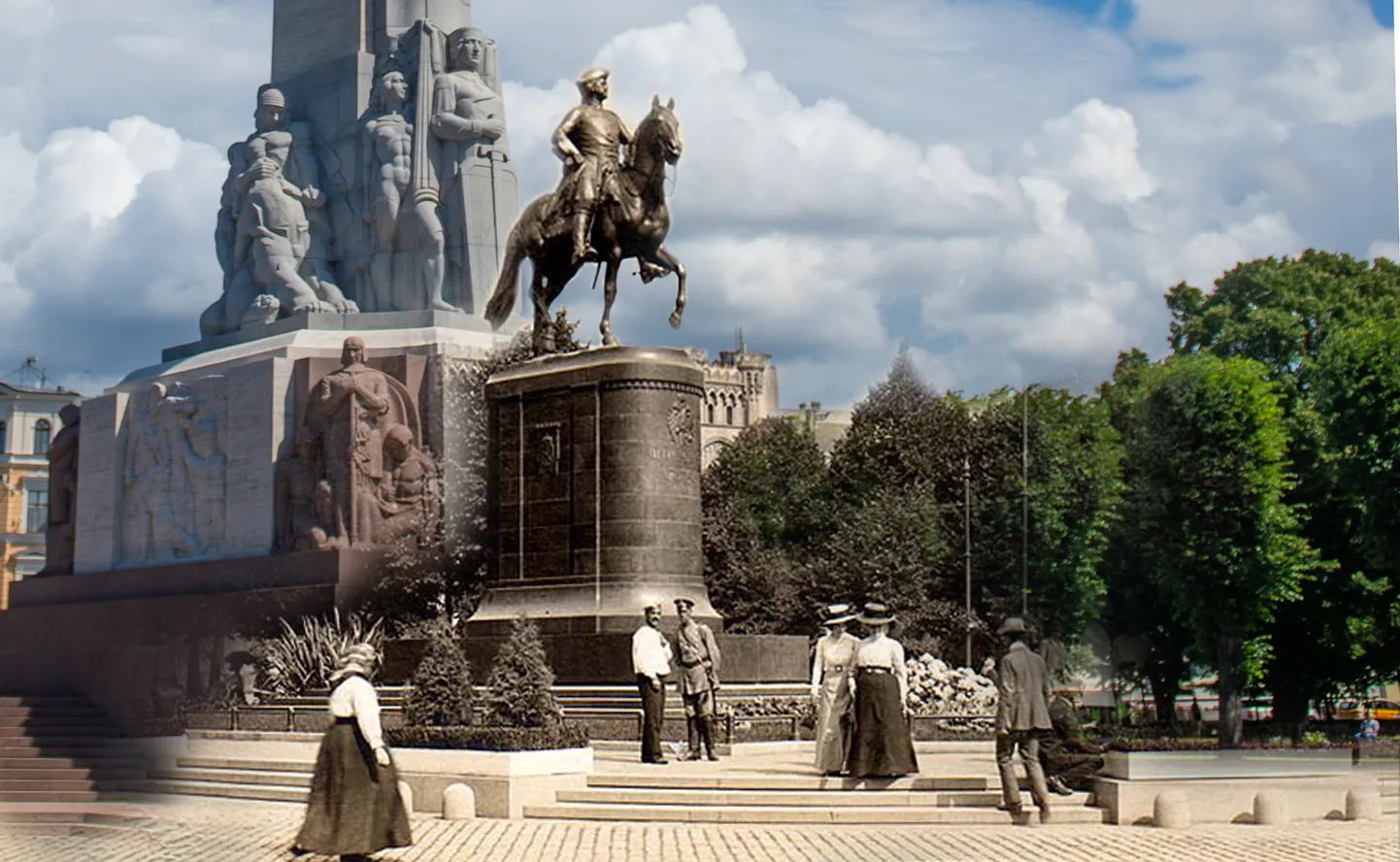 Памятник Петру I и Памятник Свободы. Фотоколлаж