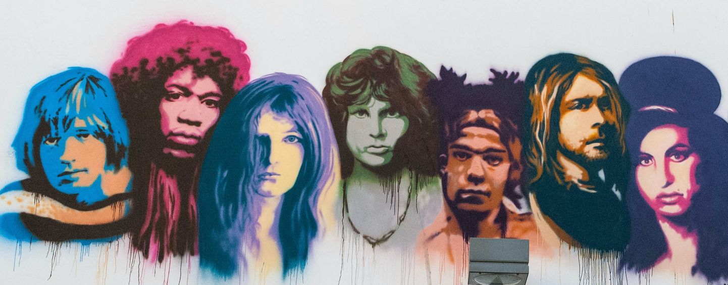 Grafiti Tel Avivis. 27 klubi liikmed Brian Jones, Jimi Hendrix, Janis Joplin, Jim Morrison, Jean-Michel Basquiat, Kurt Cobain ja Amy Winehouse.