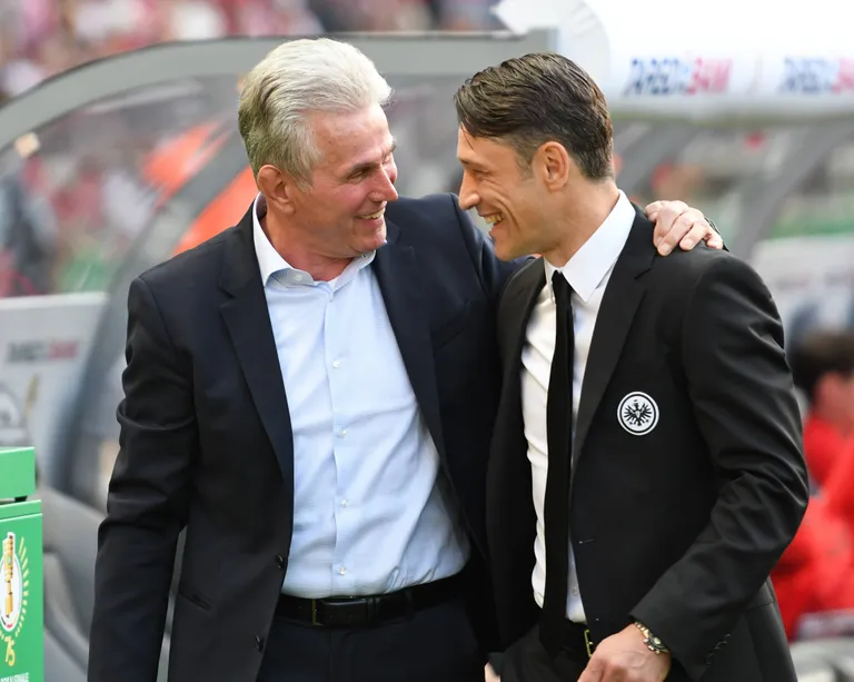 Bayerni endine ja tulevane peatreener: Jupp Heynckes ja Niko Kovac vahetamas mõtteid enne finaali.