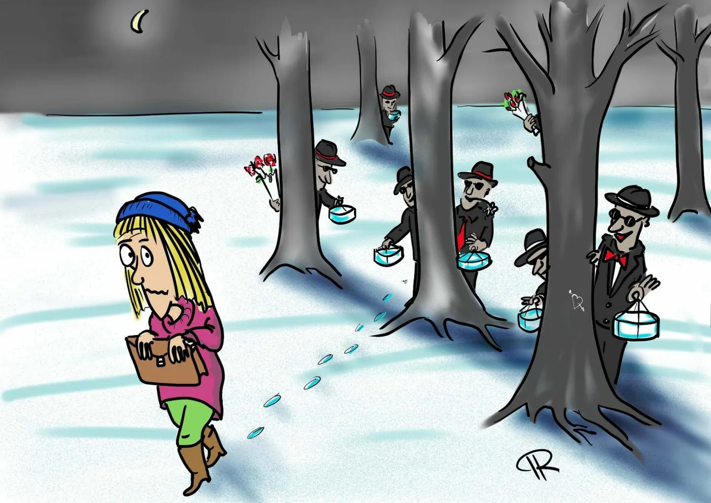 Nädala karikatuur "Naistepäeval on iga puu taga mees."