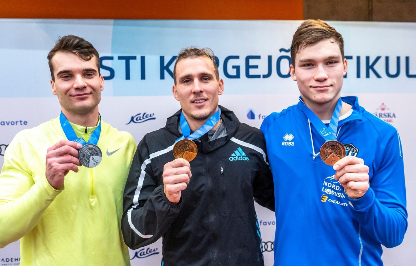 Eesti meistrivõistluste esikolmik seitsmevõistluses (vasakult) Risto Lillemets, Maicel Uibo ja Rasmus Roosleht.