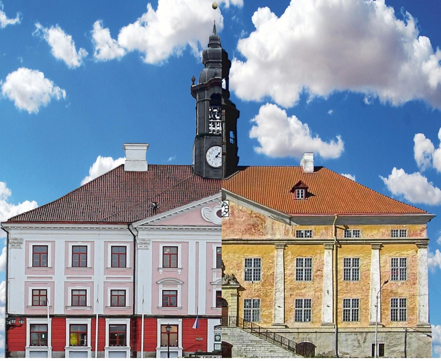 Uhke raekoda on nii Tartul (vasakult) kui ka Narval. Üks neist muutub koos kogu linnaga Euroopa kultuuripealinna staatuses aastal 2024 teisest tähtsamaks.