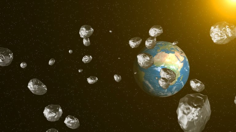 Arvutijoonistus Maast ja potentsiaalselt ohtlikest asteroididest