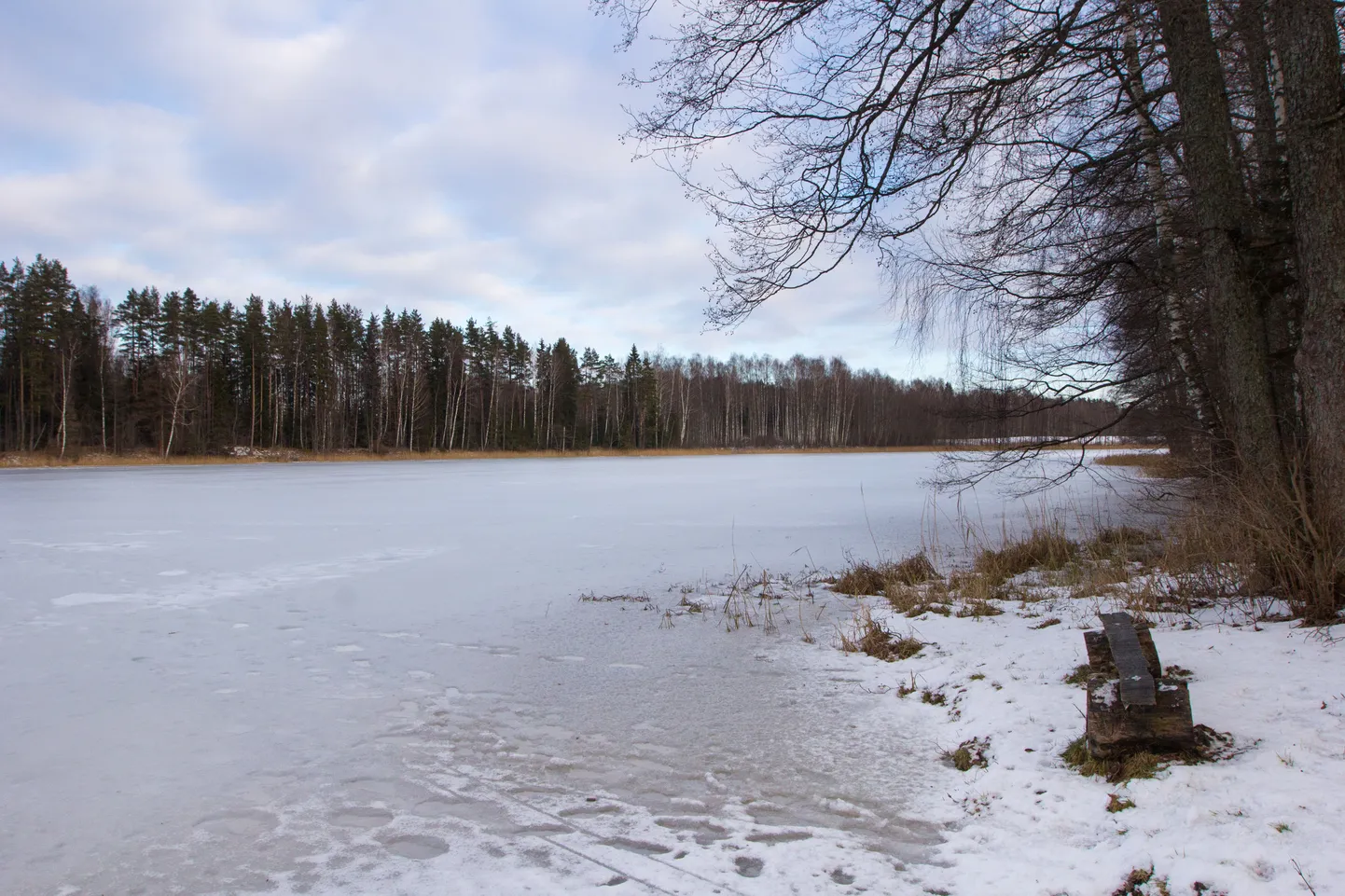 Karula Pikkjärv, kus kaotas kevadel elu nõrgale jääle läinud kalamees.
