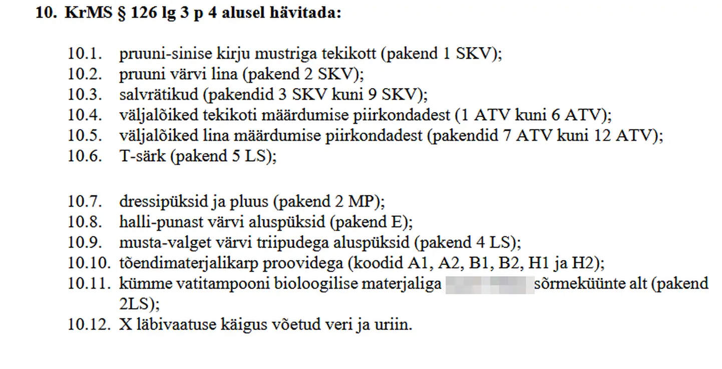 Asitõendite nimekiri.