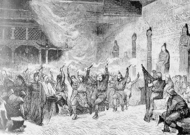 Зимние церемонии викингов с огнем и ритуальными напитками (так наз. blots), которыми они славили богов и просили славы своему оружию.
