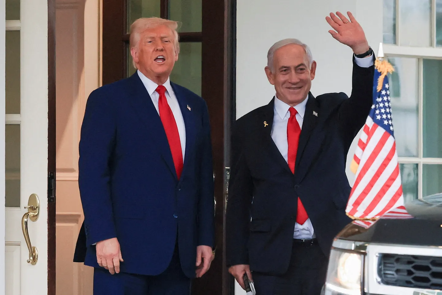 Ameerika Ühendriikide president Donald Trump koos Iisraeli peaministri Benjamin Netanyahuga pärast kohtumist Valges Majas tänavu aprillis.