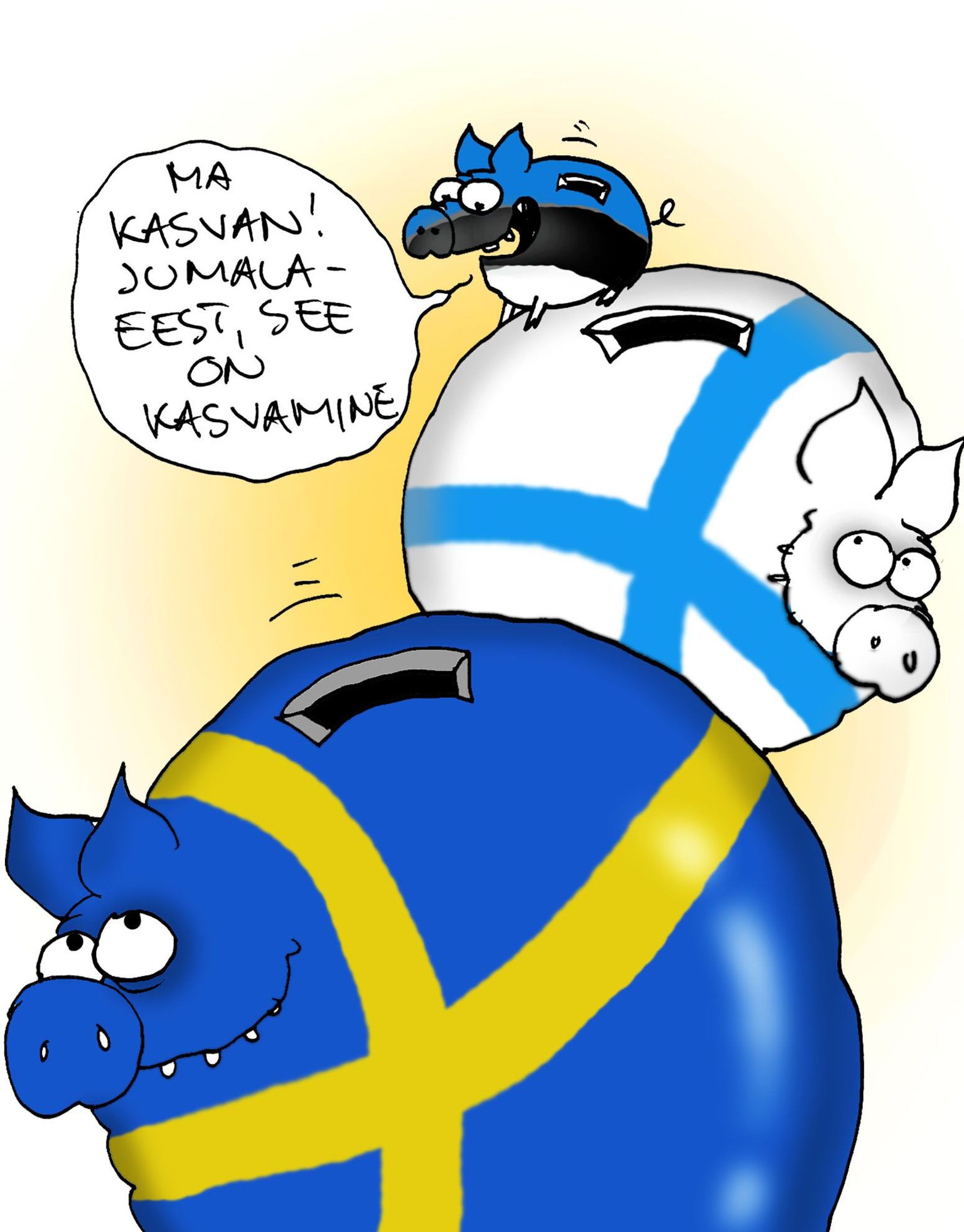 Эстонская свинья на карикатуре: "Я расту! Бог ты мой, вот это рост..."