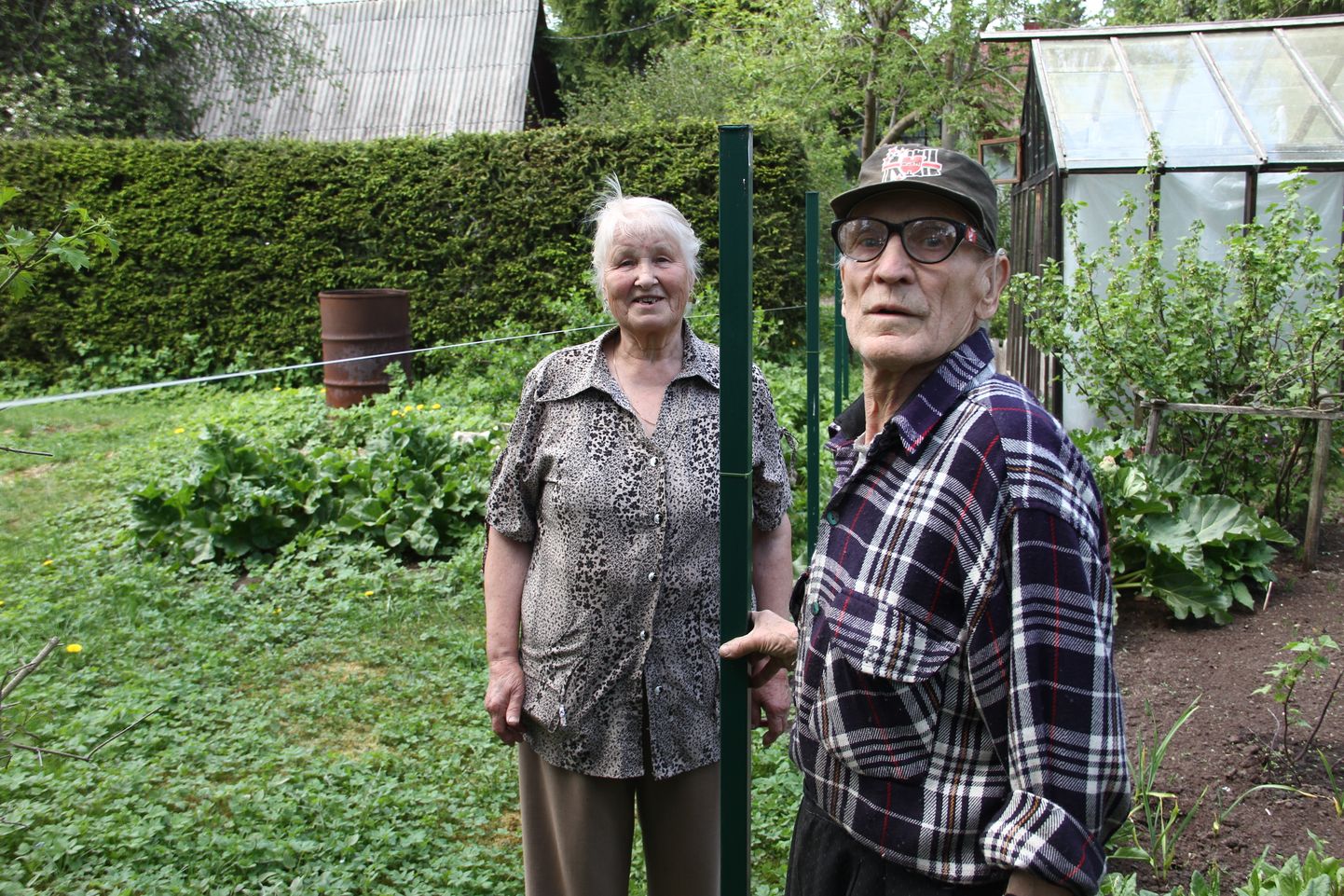 Людмила и Иван показывают забор, который соседи строят на границе с их дачным участком. Пенсионеры пытаются оспорить эту границу уже пять лет.