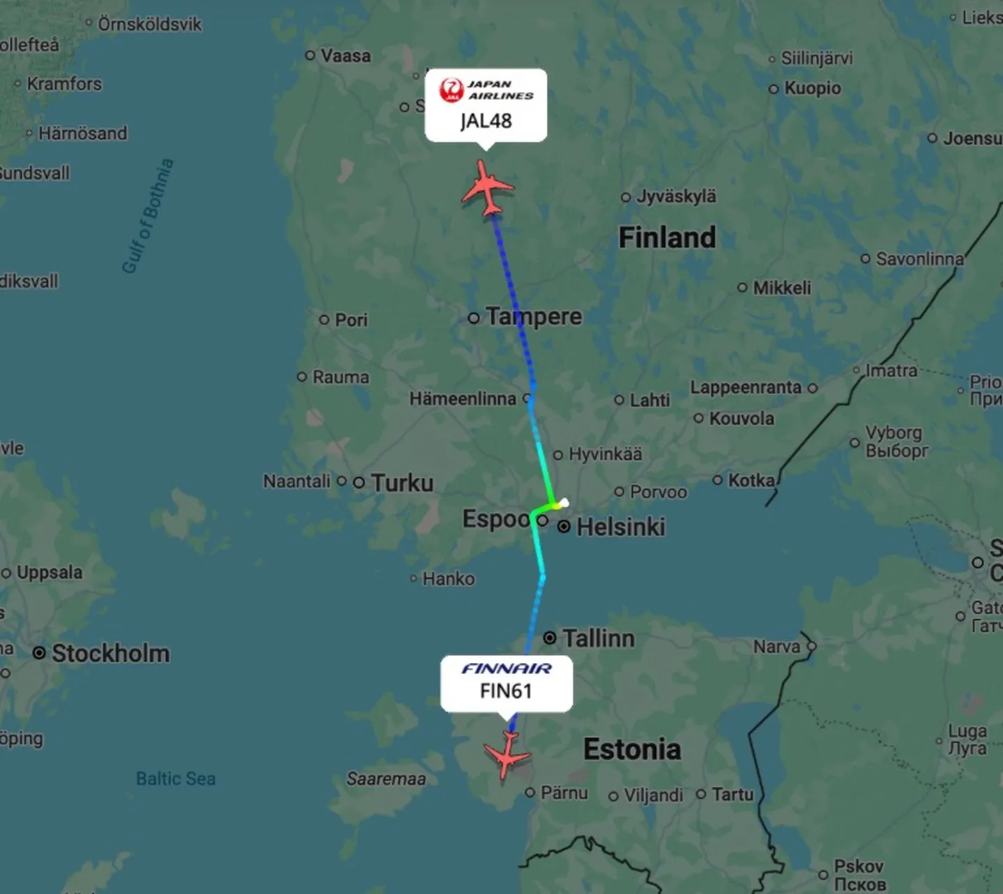 Japan Airlines решил лететь в Японию через Северный полюс, а Finnair выбрал южный маршрут.