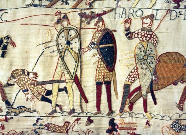 Hastingsi lahing ja anglosaksi kuninga Harold II surm Bayeux vaibal