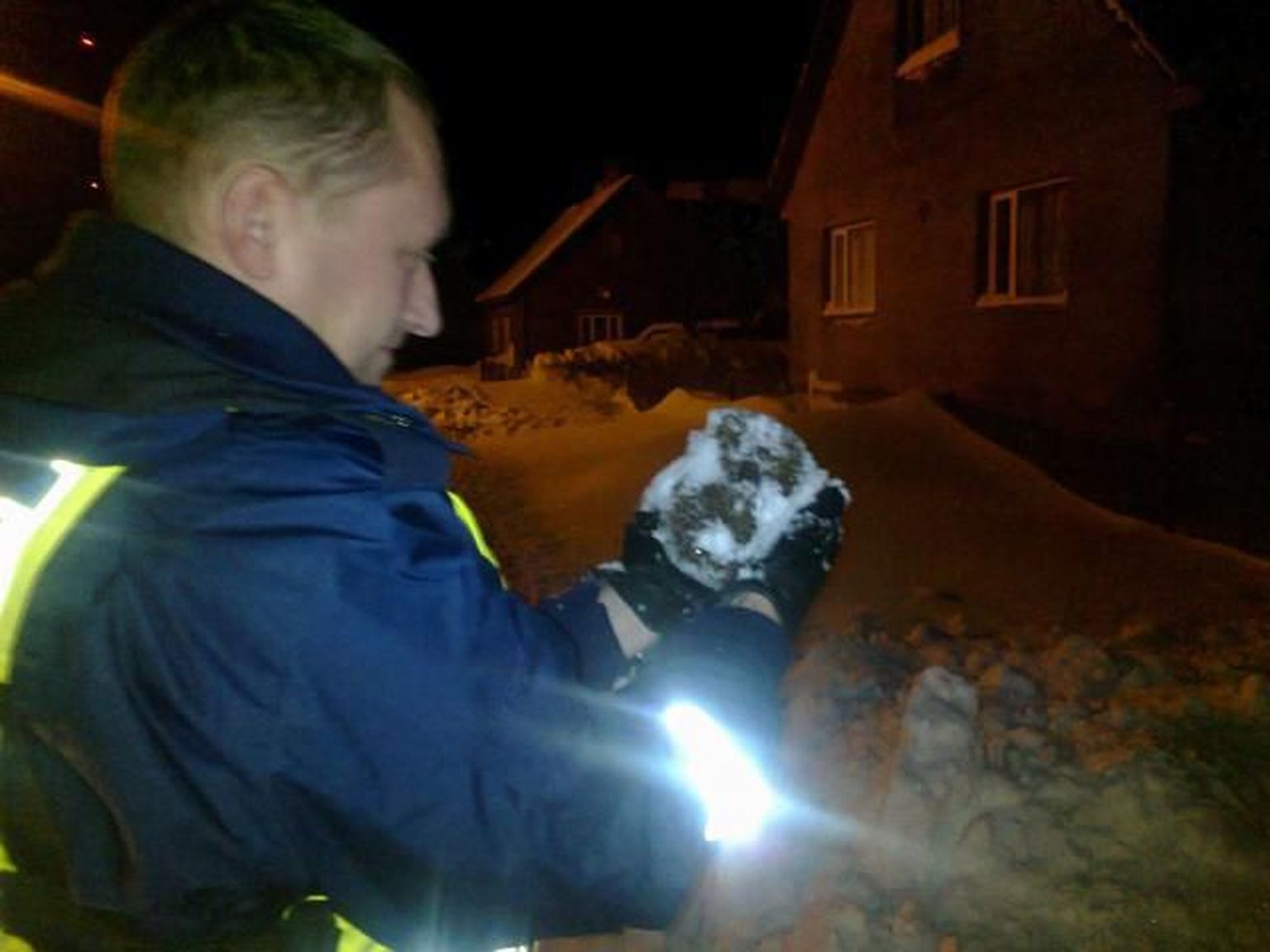 Mustvee politseinikud päästsid tänavalt lume seest siili