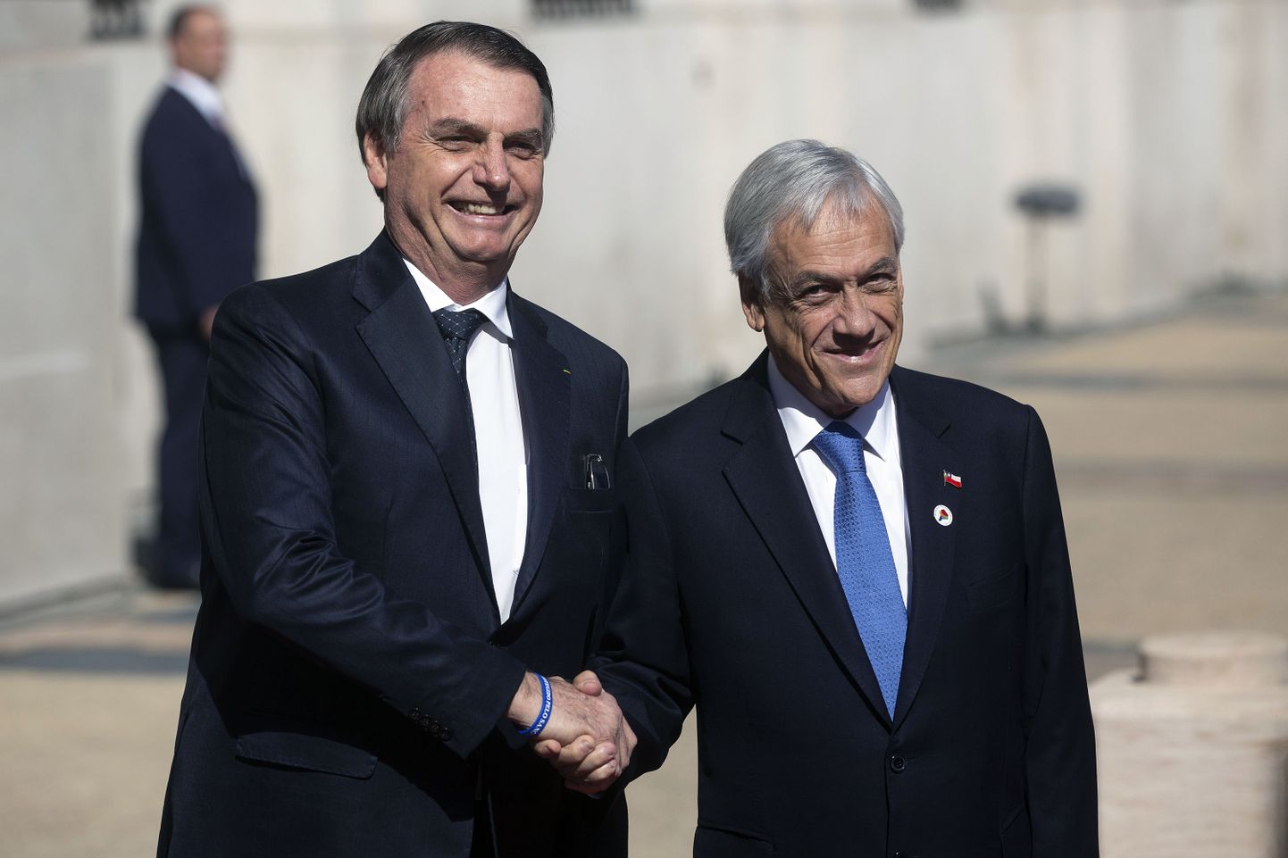 Tšiili president Sebastián Piñera reedel pealinnas Santiagos Brasiilia presidenti Jair Bolsonarot võõrustamas.