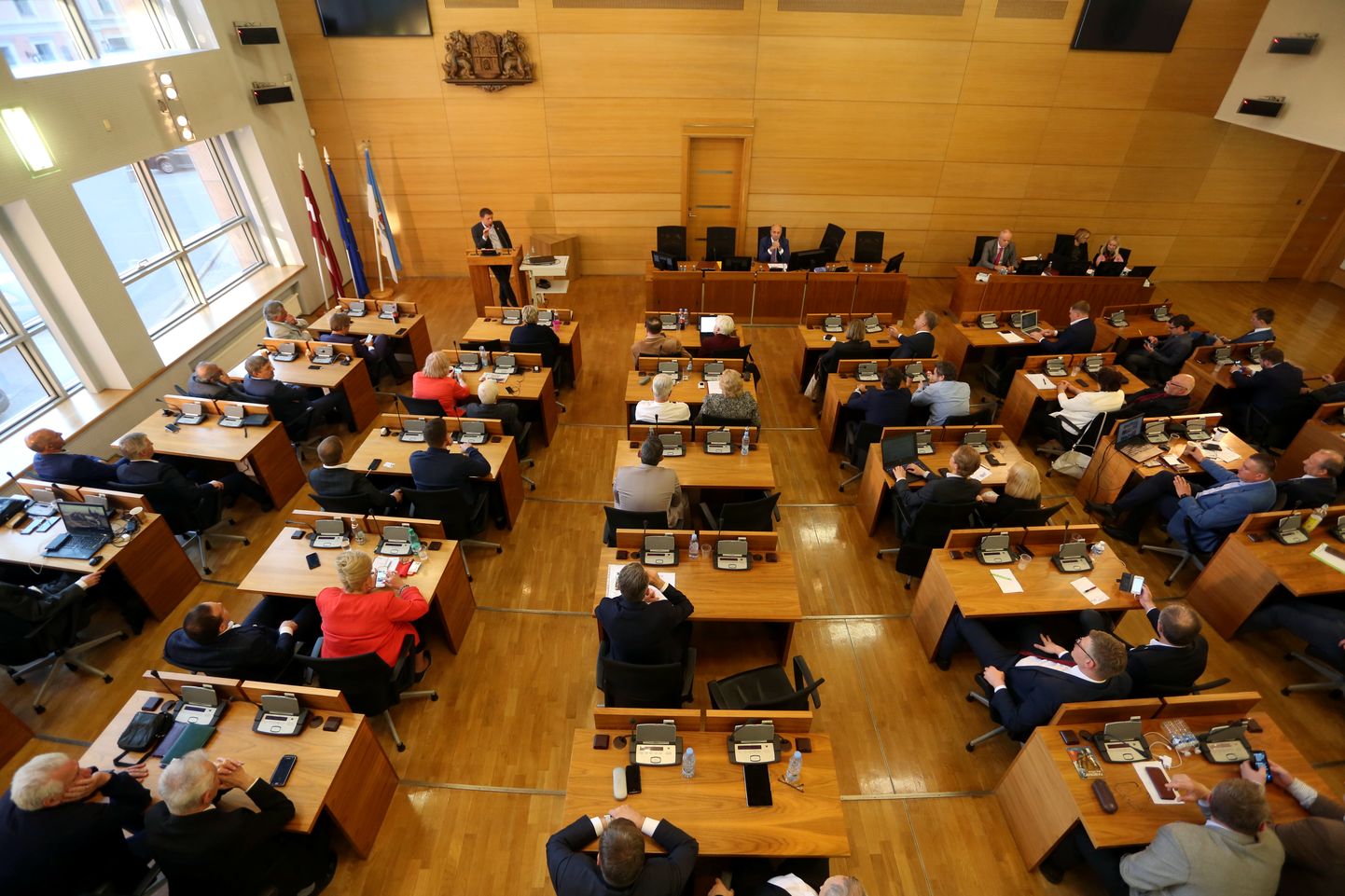 Rīgas domes ārkārtas sēde kurā lemj par domes priekšsēdētāja ievēlēšanu.