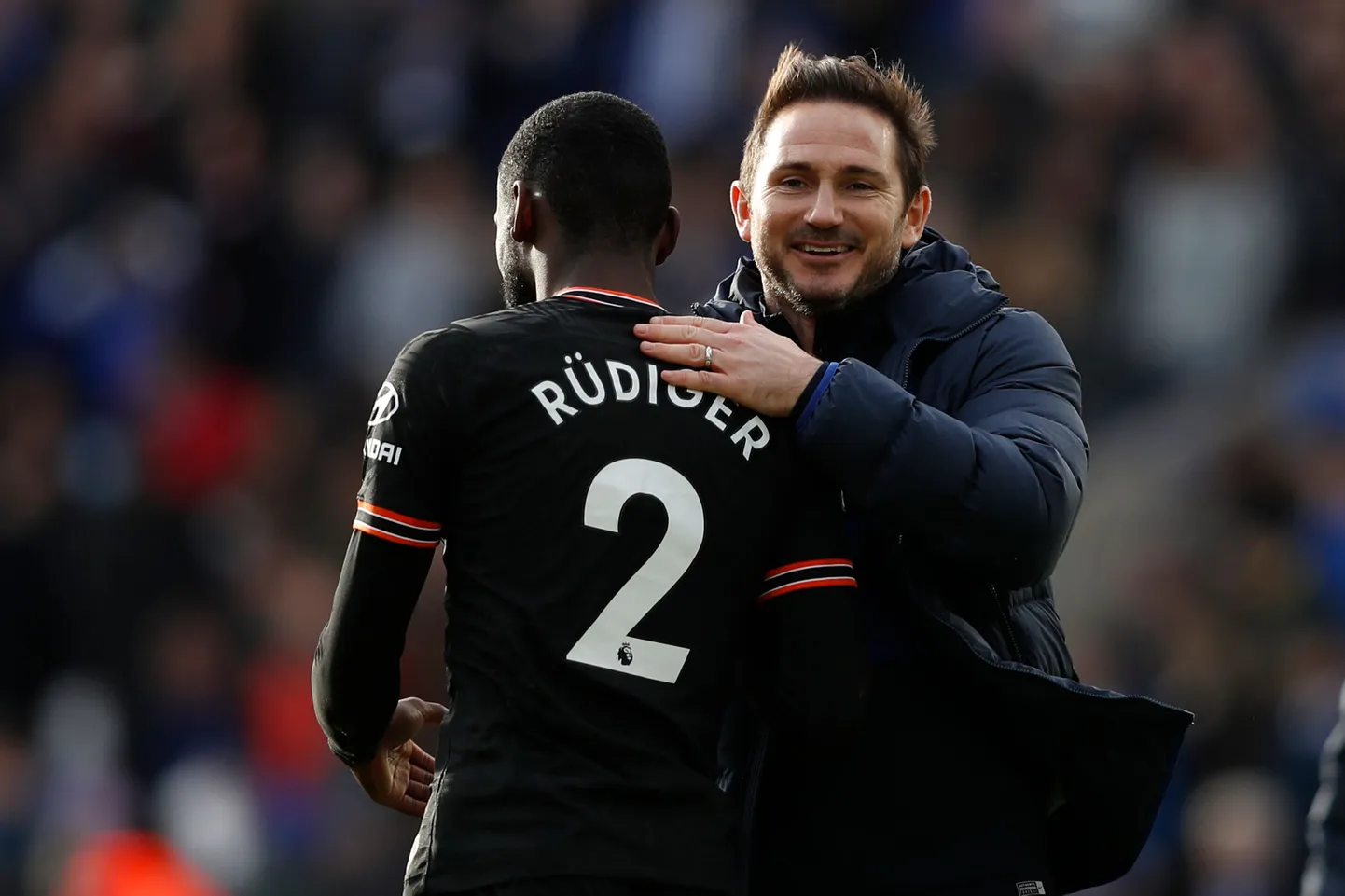 Chelsea keskkaitsja Antonio Rüdiger (number 2) ja peatreener Frank Lampard.