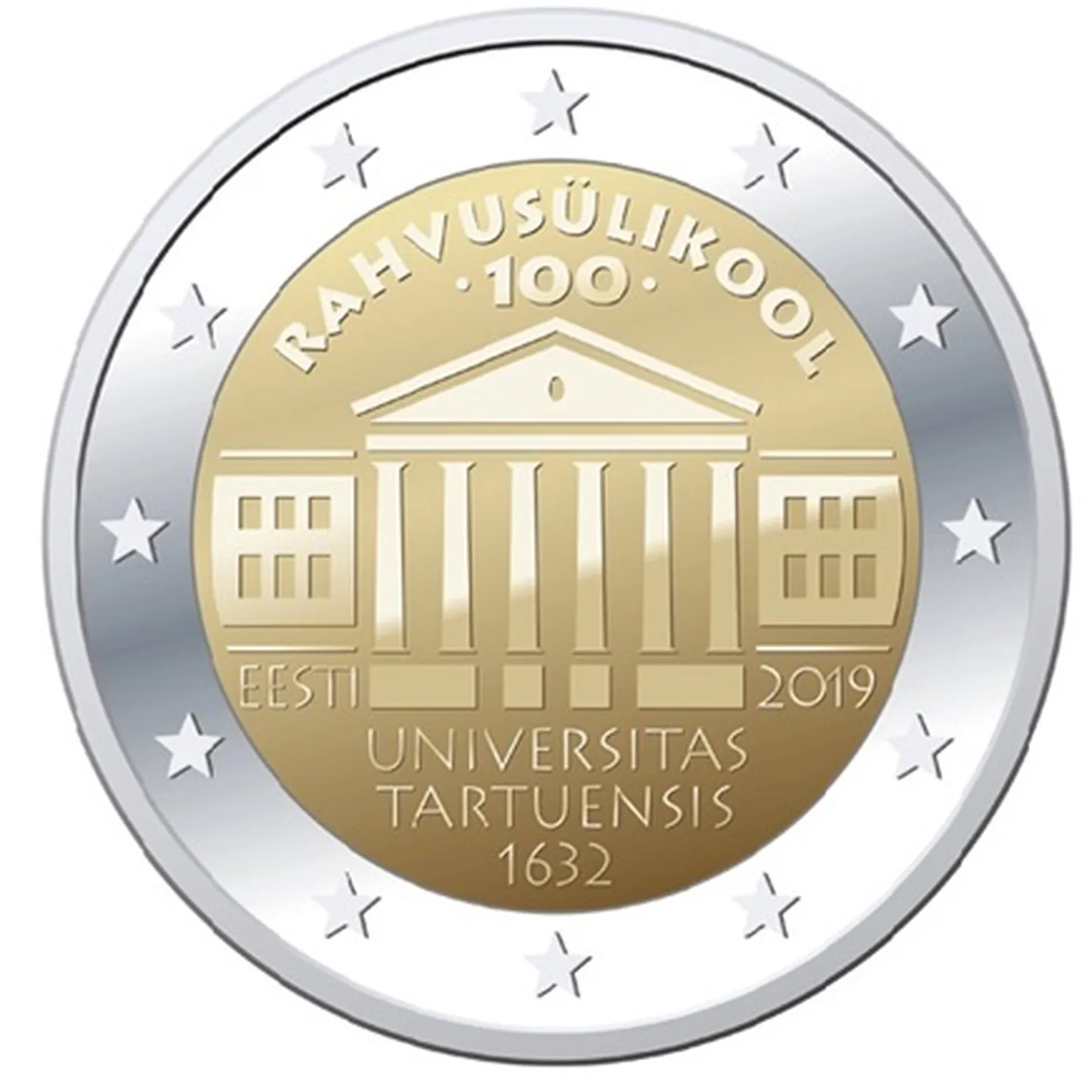 Rahvusülikooli 100. aastapäevale pühendatud 2-eurone mälestusmünt.